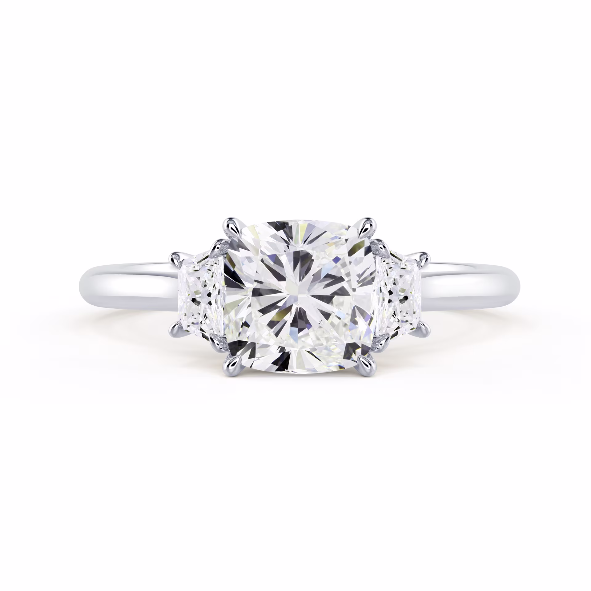White Gold Cushion and Trapezoid Diamond Engagement Ring featuring Lab Diamonds (Main View)