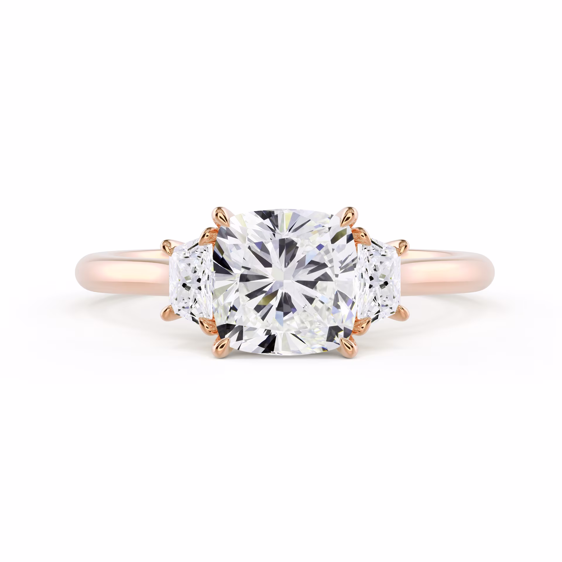 Rose Gold Cushion and Trapezoid Diamond Engagement Ring featuring Diamonds (Main View)
