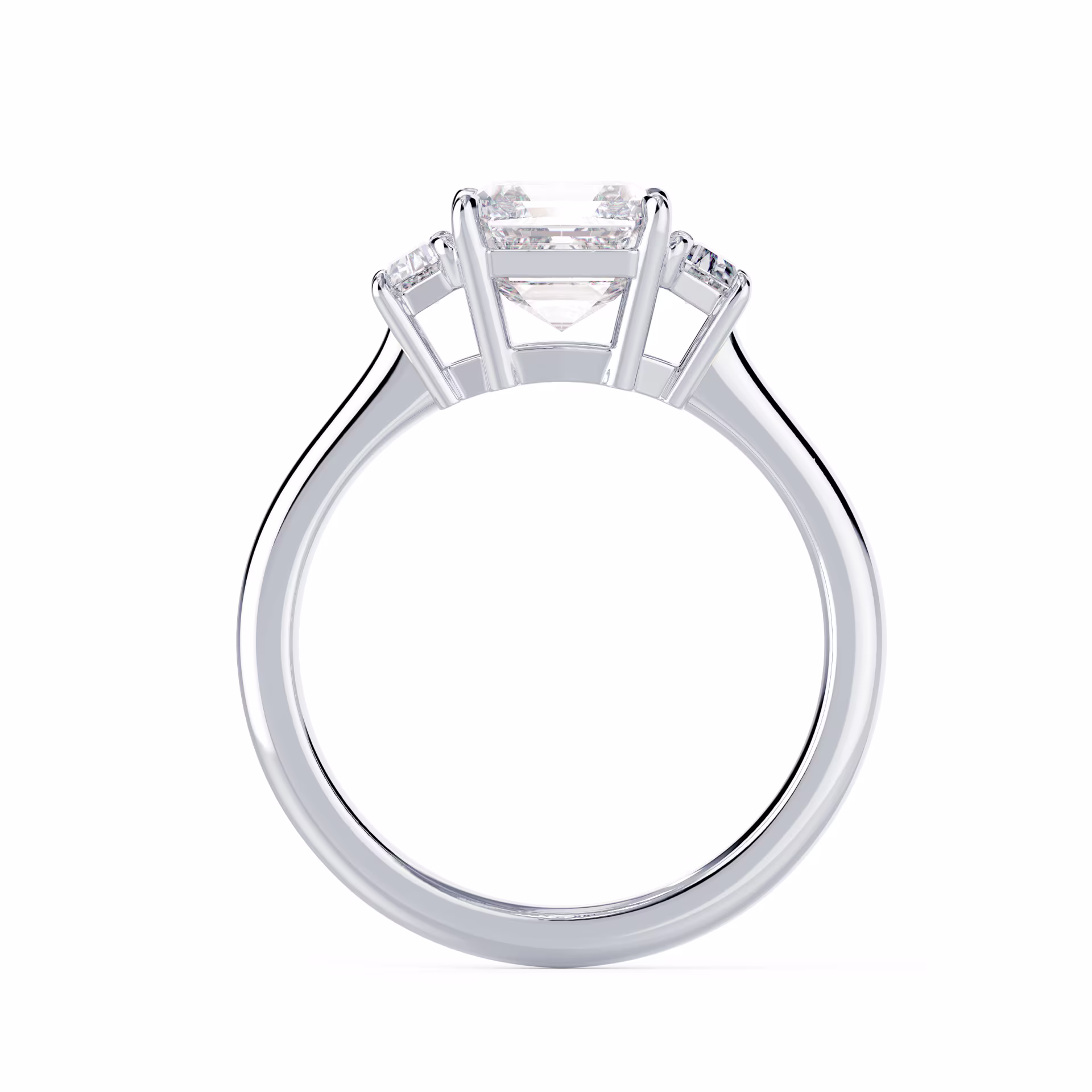 White Gold Asscher and Trapezoid Setting featuring Exceptional Quality Created Diamonds (Profile View)