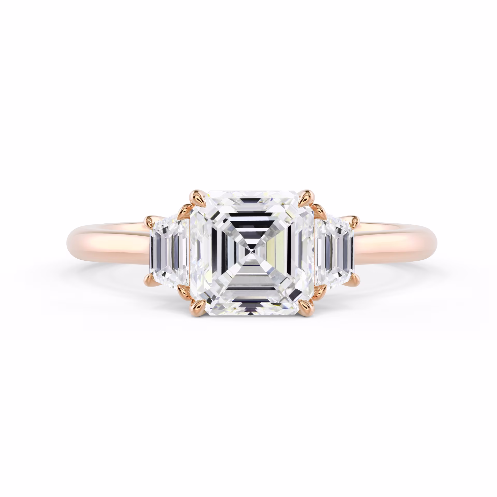Diamonds set in Rose Gold Asscher and Trapezoid Setting (Main View)
