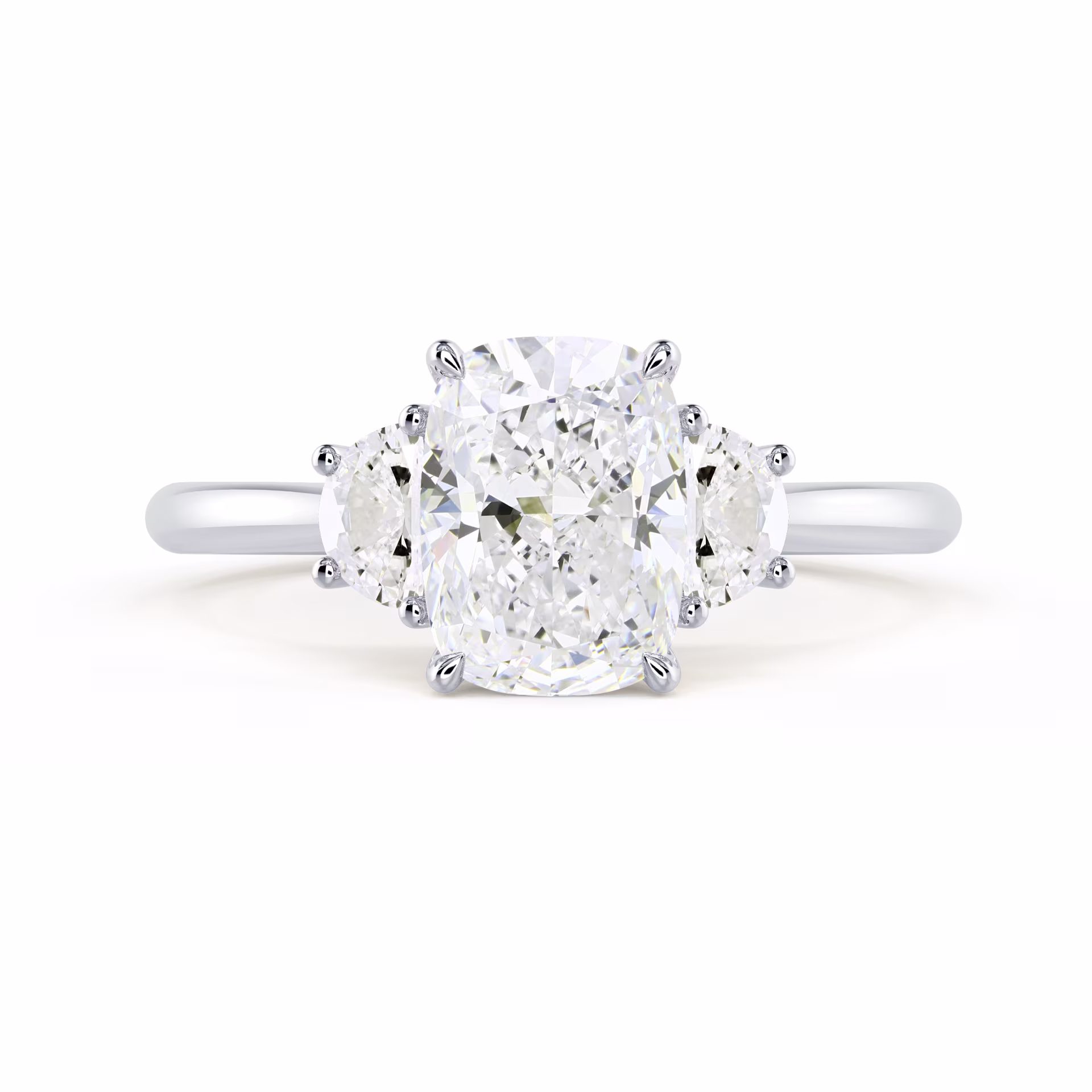 Lab Diamonds set in White Gold Cushion and Half Moon Diamond Engagement Ring (Main View)