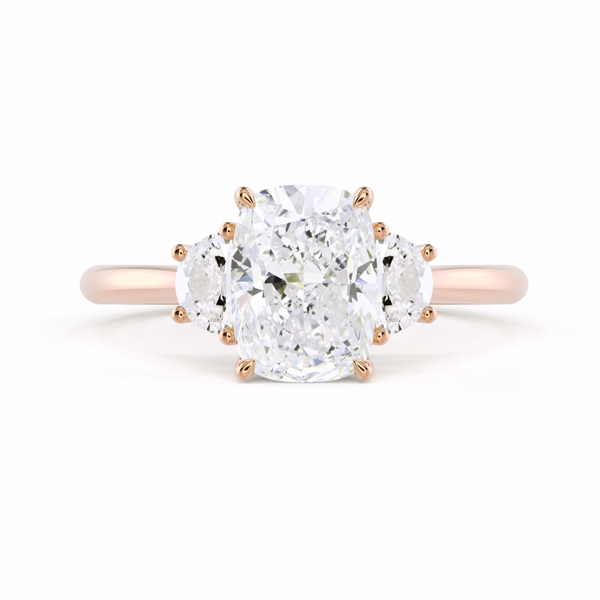 Rose Gold Cushion and Half Moon Diamond Engagement Ring featuring Exceptional Quality Diamonds (Main View)