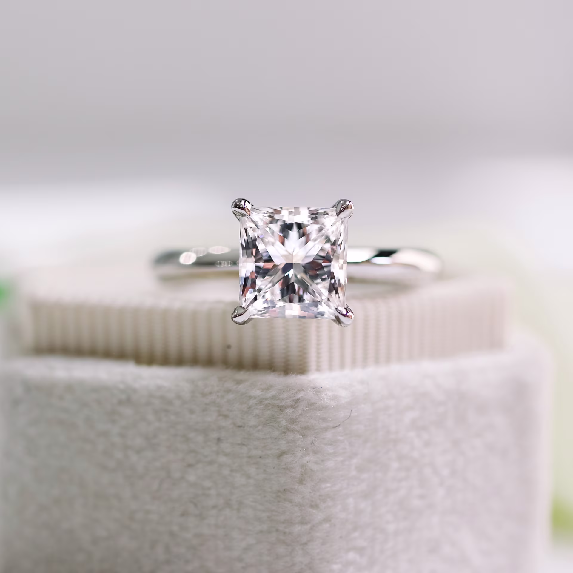 1.5 Carat Synthetic Diamonds Princess Classic Four Prong Solitaire Diamond Engagement Ring in Platinum (Main View)