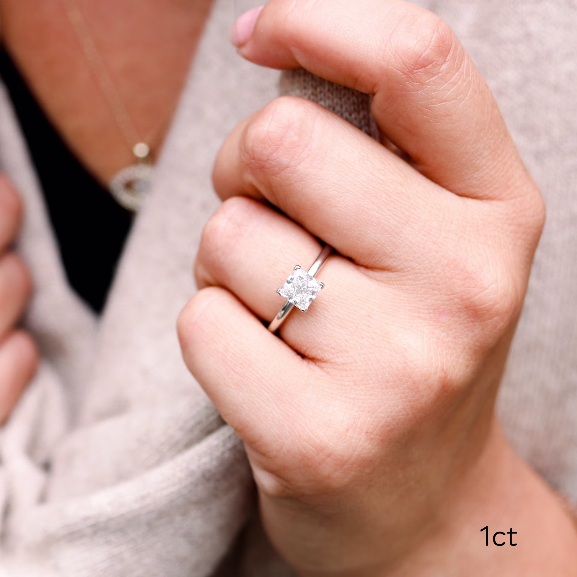 1.0 Carat Diamonds Princess Classic Four Prong Solitaire Diamond Engagement Ring in Platinum (Main View)