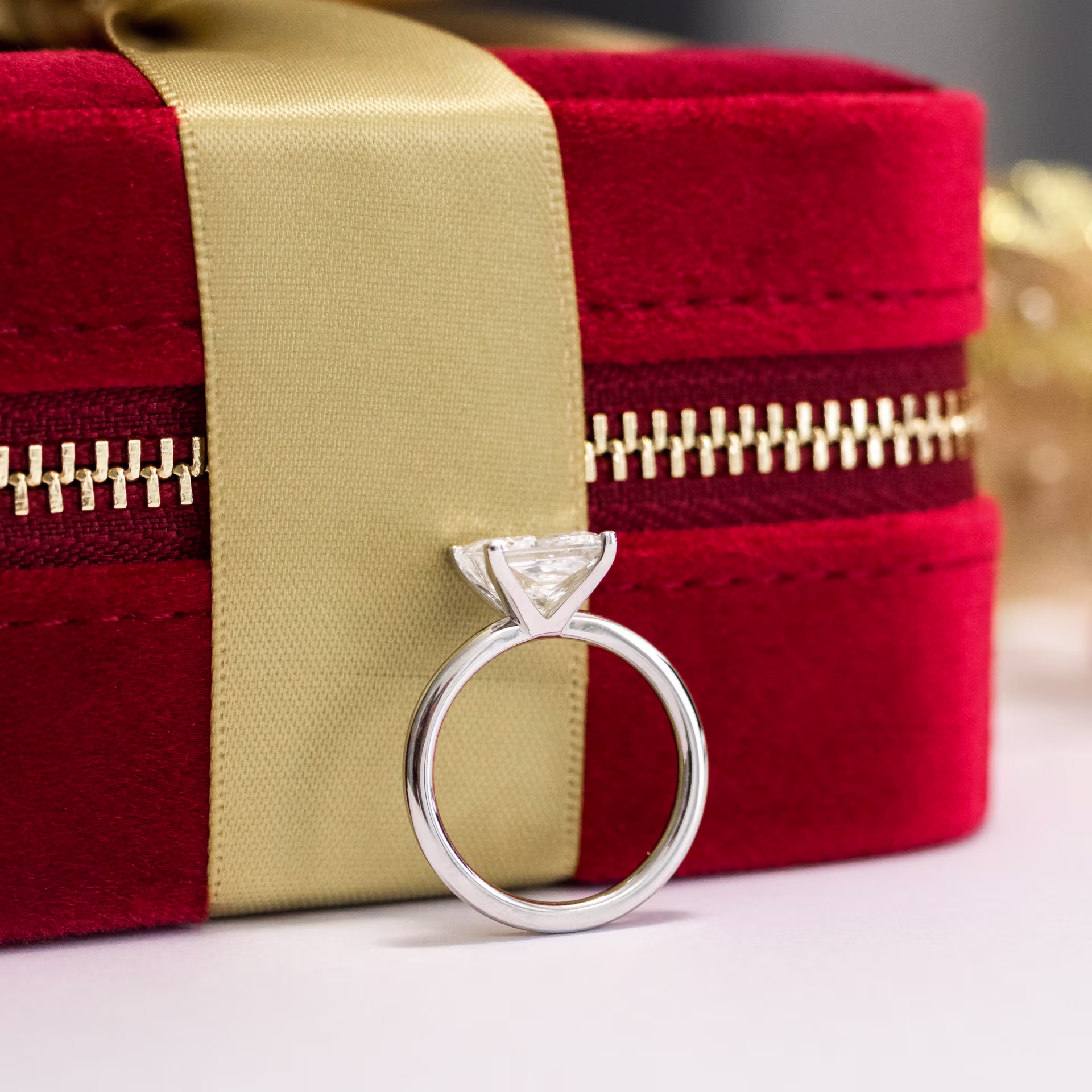 3.25 Carat Man Made Diamonds Princess Classic Four Prong Solitaire in Platinum (Profile View)