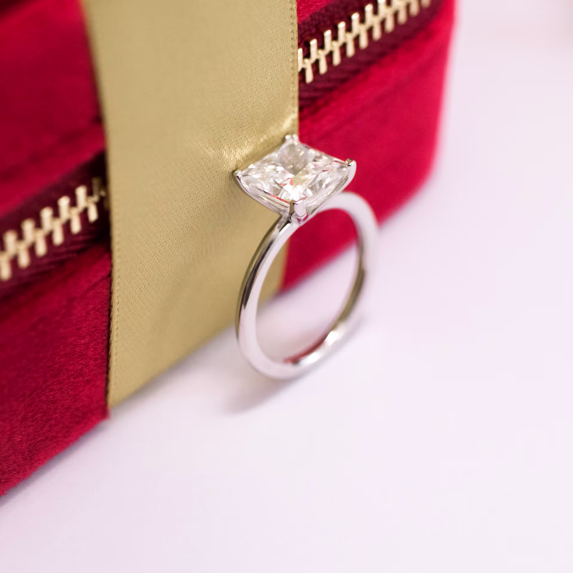 3.25 Carat Synthetic Diamonds set in Platinum Princess Classic Four Prong Solitaire Diamond Engagement Ring (Main View)