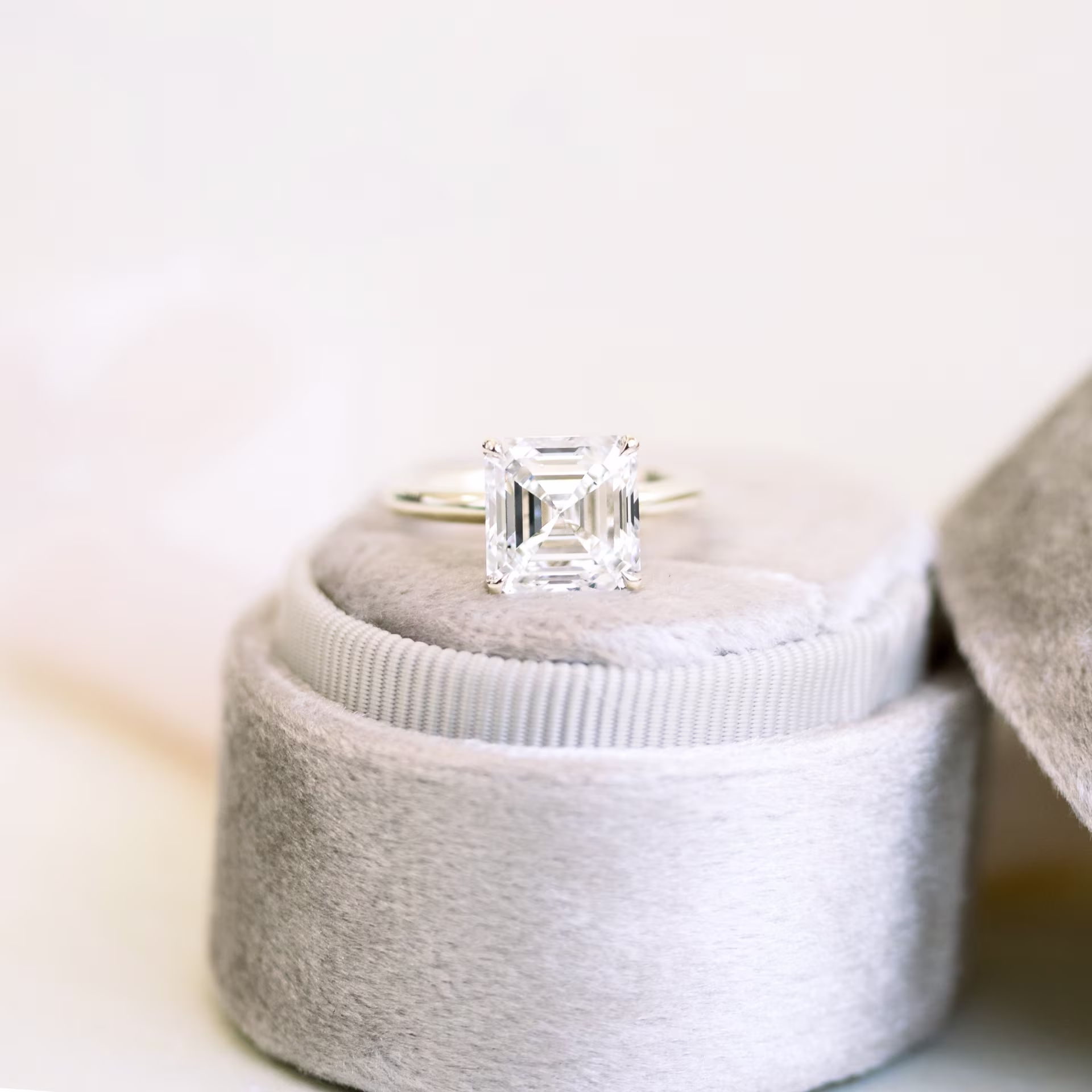 Yellow Gold Asscher Petite Four Prong Solitaire Diamond Engagement Ring featuring Hand Selected 4.0 Carat Lab Diamonds (Main View)