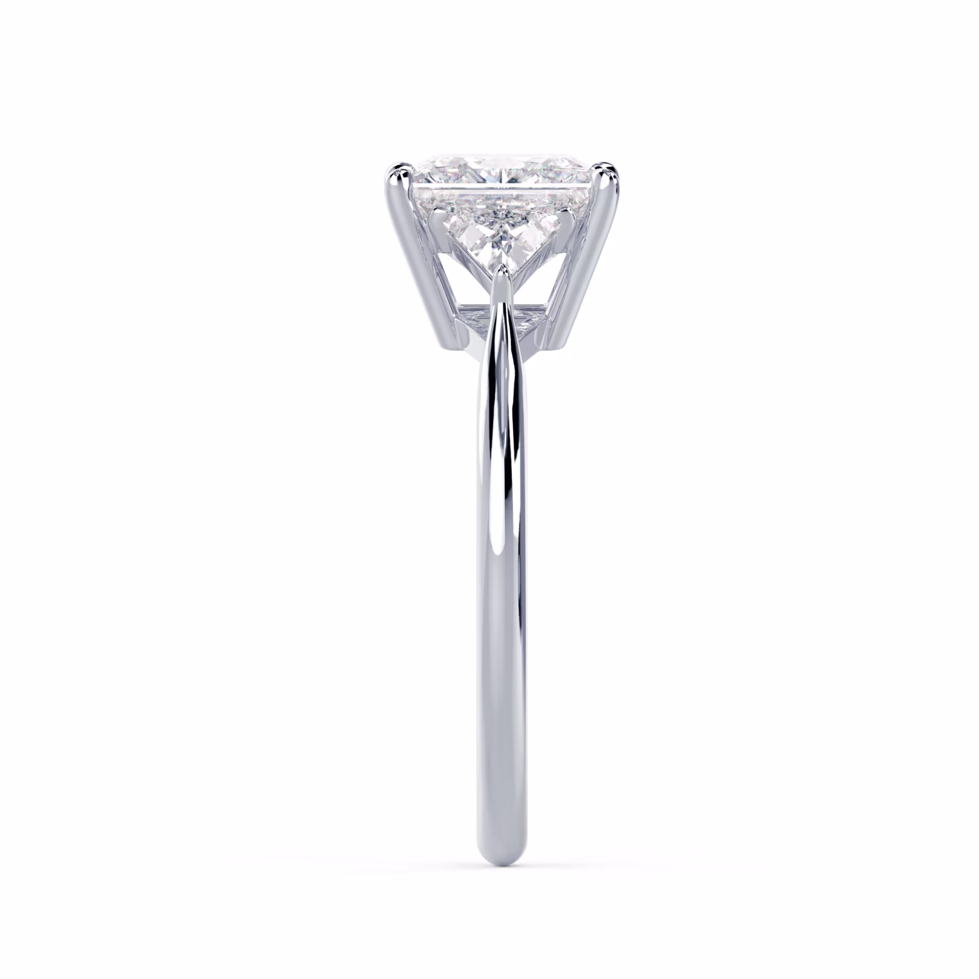 High Quality Diamonds set in White Gold Princess and Trillion Setting (Side View)