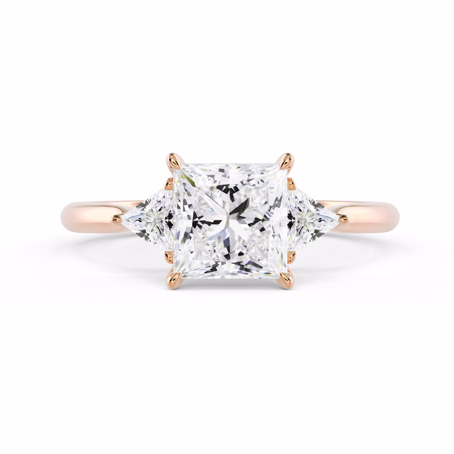 Rose Gold Princess and Trillion Setting featuring Lab Diamonds (Main View)