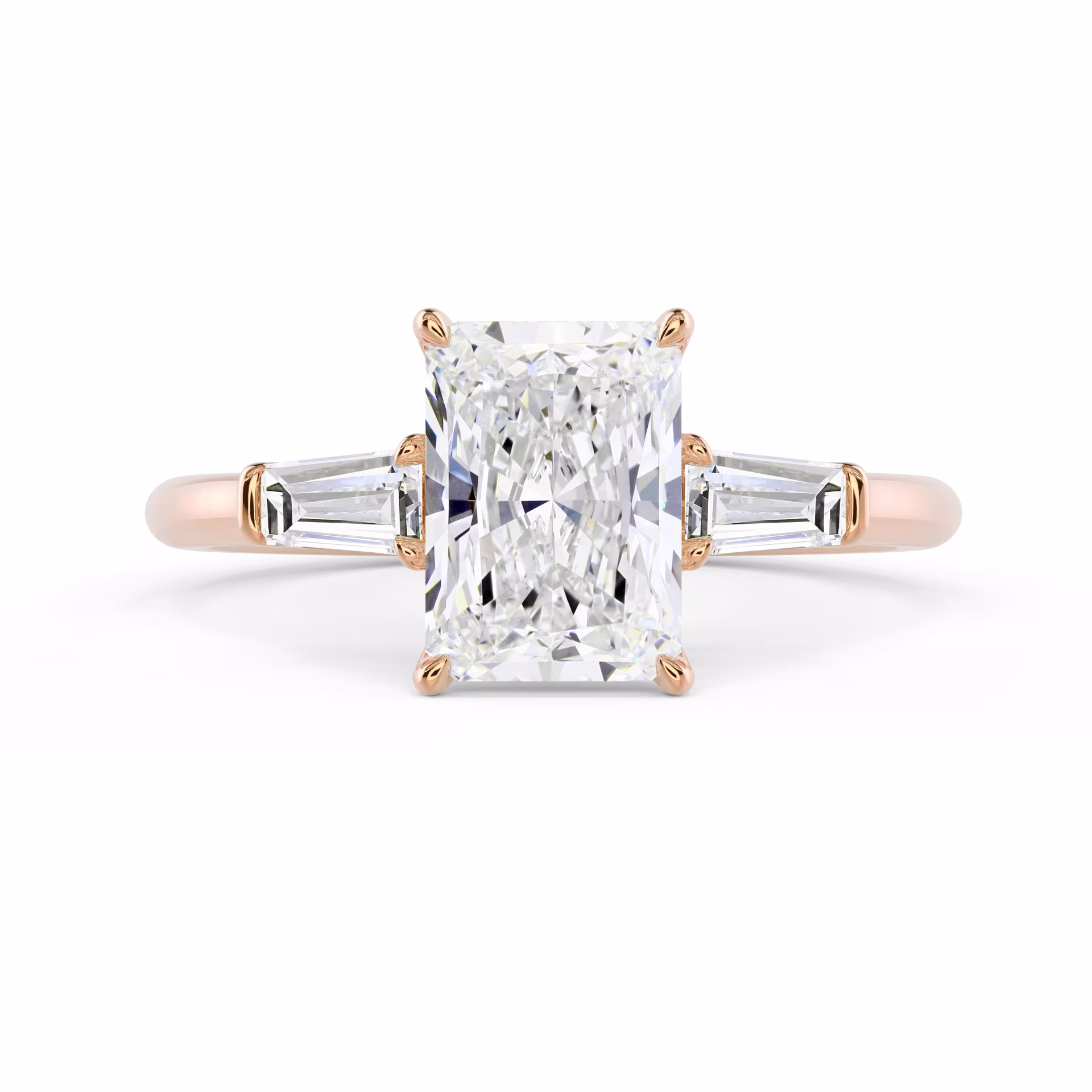 High Quality Diamonds Radiant and Baguette Diamond Engagement Ring in Rose Gold (Main View)