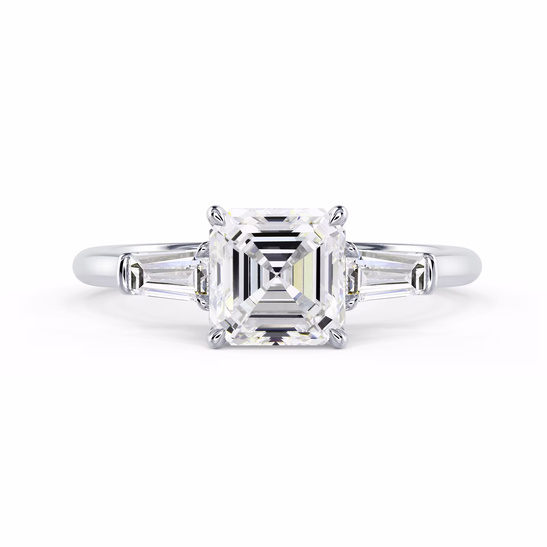 Lab Diamonds Asscher and Baguette Diamond Engagement Ring in White Gold (Main View)