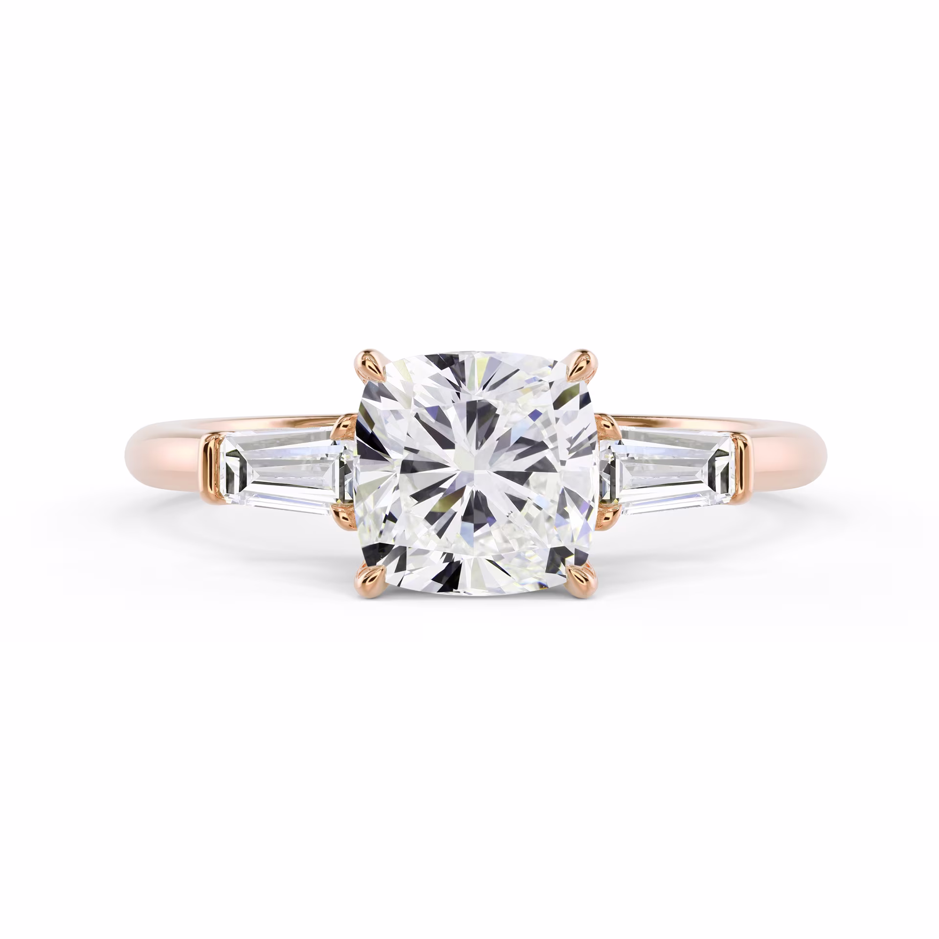Lab Grown Diamonds Cushion and Baguette Diamond Engagement Ring in Rose Gold (Main View)