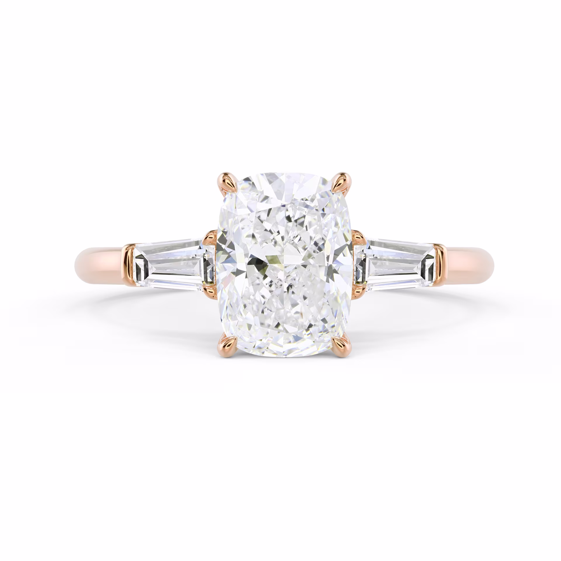 Lab Diamonds Cushion and Baguette Diamond Engagement Ring in Rose Gold (Main View)
