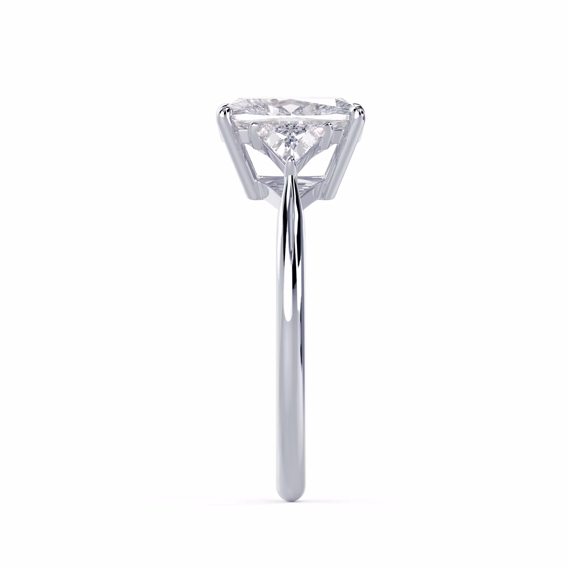 Hand Selected Diamonds Cushion and Trillion Diamond Engagement Ring in White Gold (Side View)