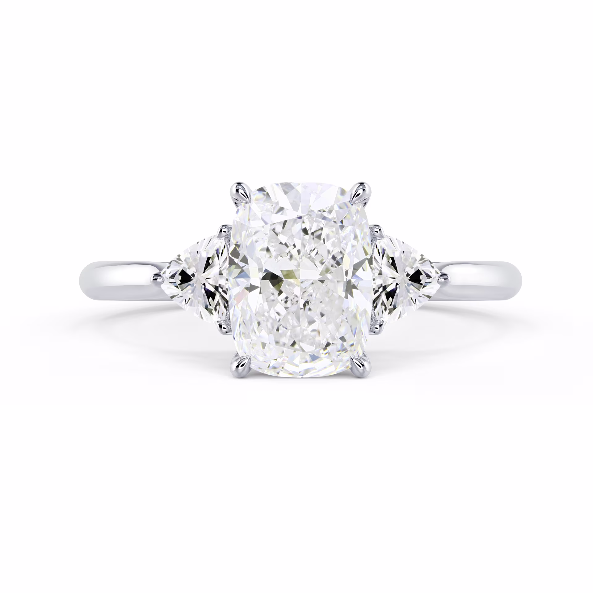Lab Diamonds Cushion and Trillion Diamond Engagement Ring in White Gold (Main View)