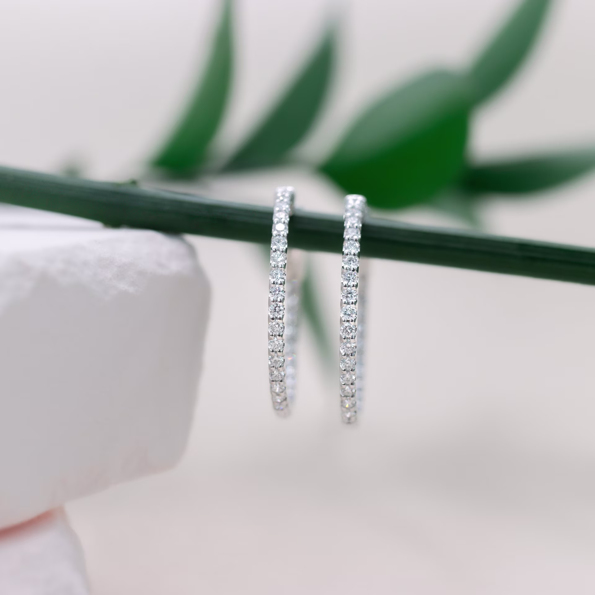 Hand Selected 1.0 Carat Round Brilliant Diamonds 1ctw Inside Out Diamond Hoop Earrings in 14k White Gold in 14k White Gold (Main View)