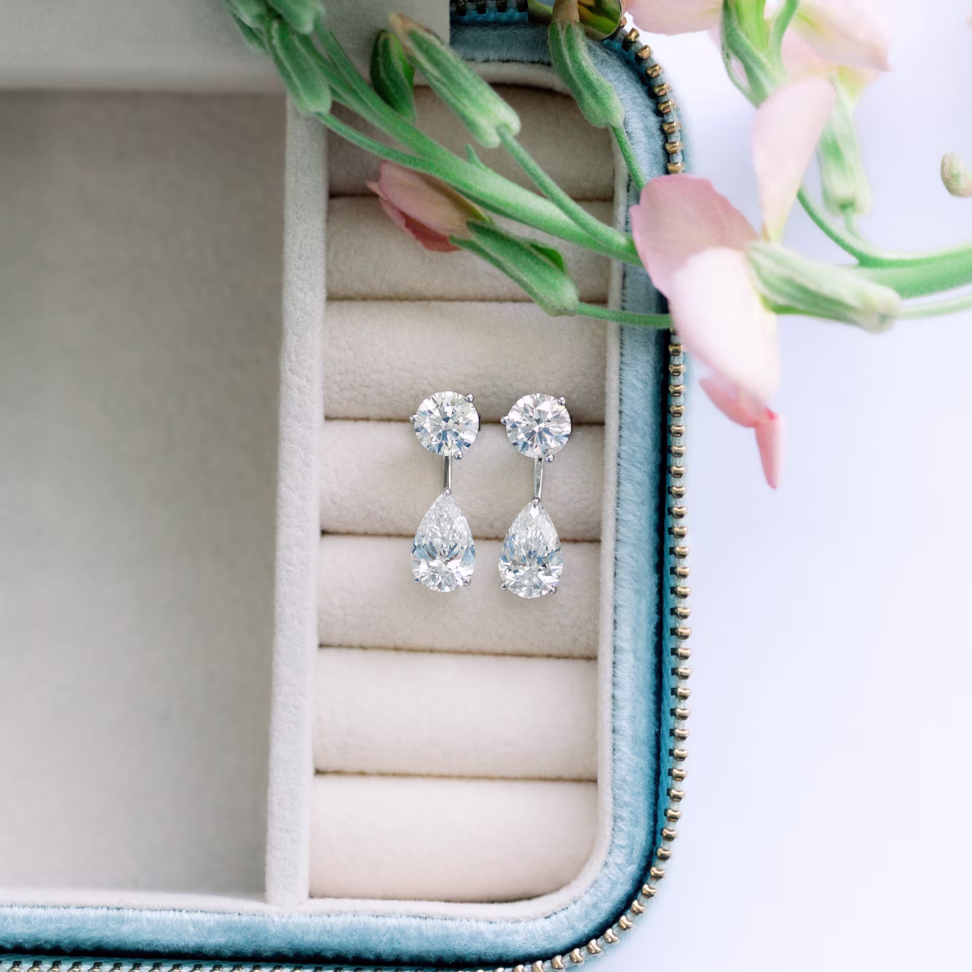 3.0 ct Diamonds 3ctw Pear Cut Diamond Drop Earring Jackets in 18k White Gold in 18k White Gold (Main View)