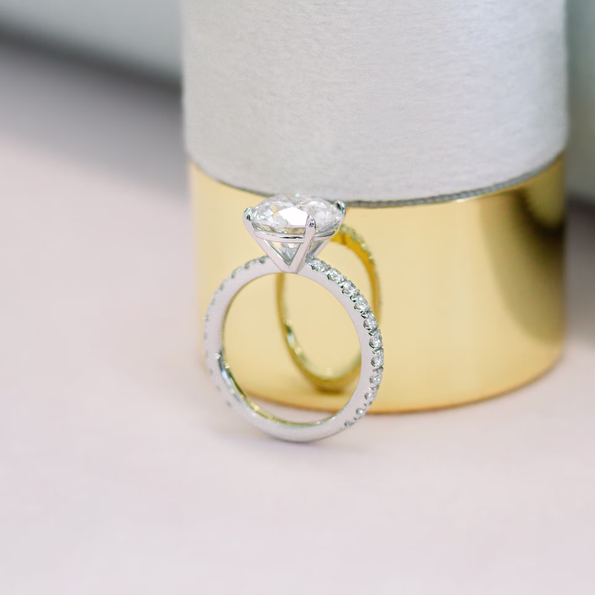 Platinum Round Petite Four Prong Pavé Setting featuring 3.0 ctw Lab Diamonds (Profile View)