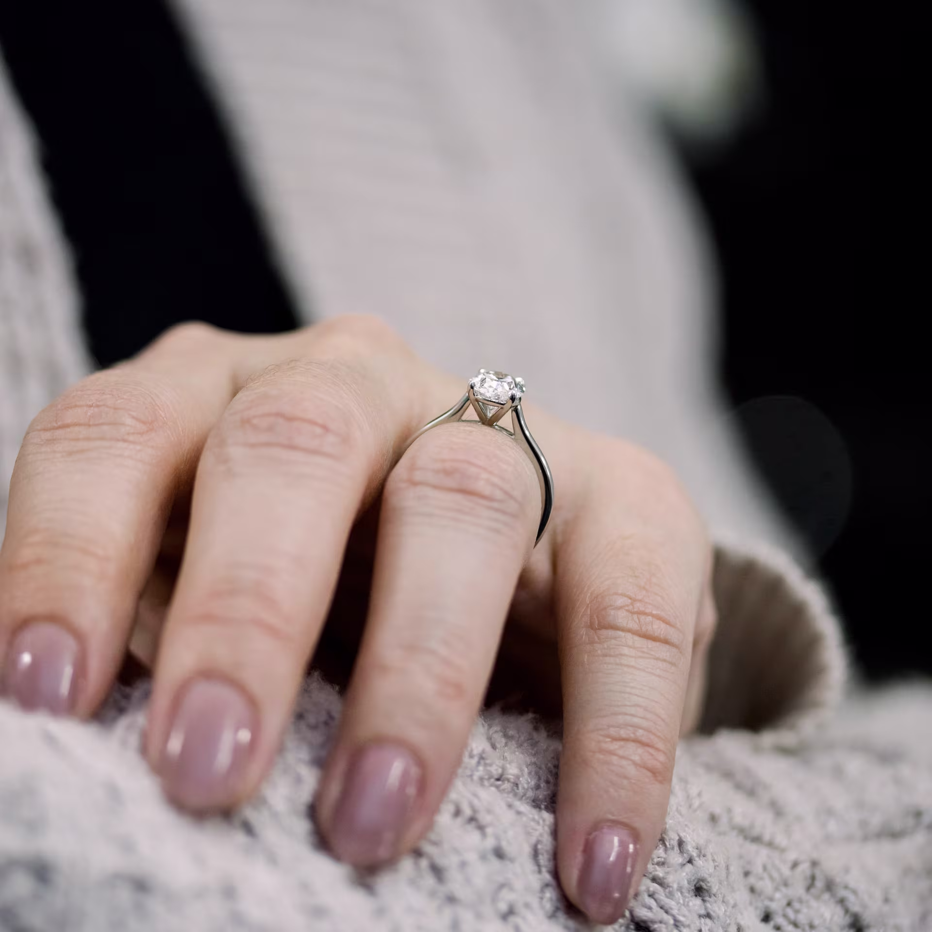 Platinum Oval Cathedral Solitaire featuring High Quality 1.5 ctw Lab Diamonds (Profile View)