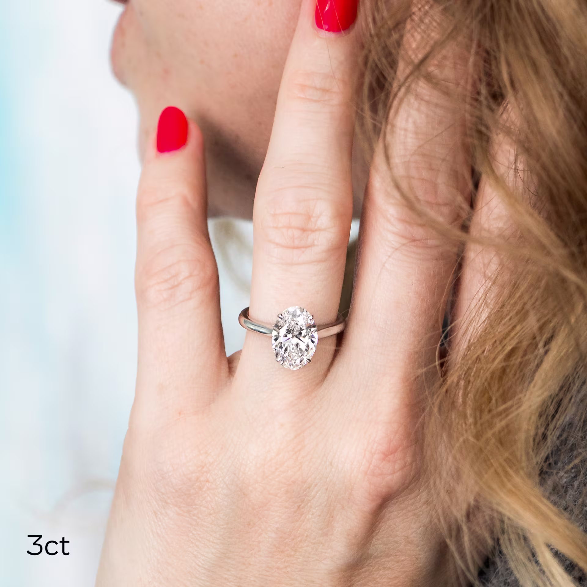 Hand Selected 3.0 Carat Diamonds set in Platinum Oval Cathedral Solitaire (Main View)