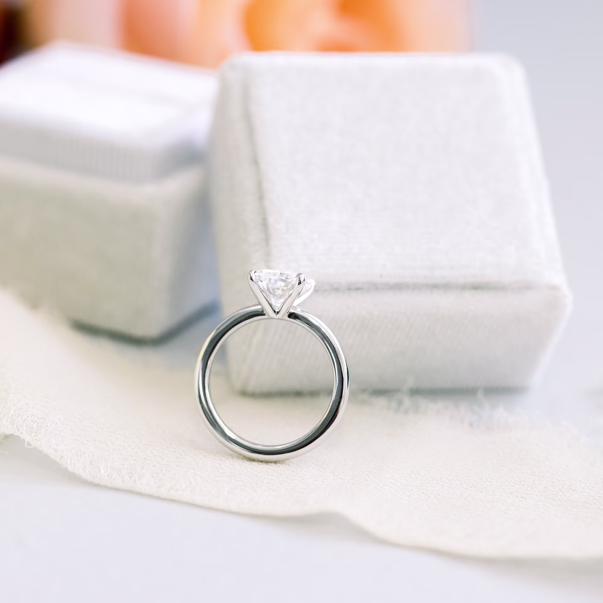 2.0 ct Lab Diamonds Radiant Classic Four Prong Solitaire Diamond Engagement Ring in White Gold (Profile View)