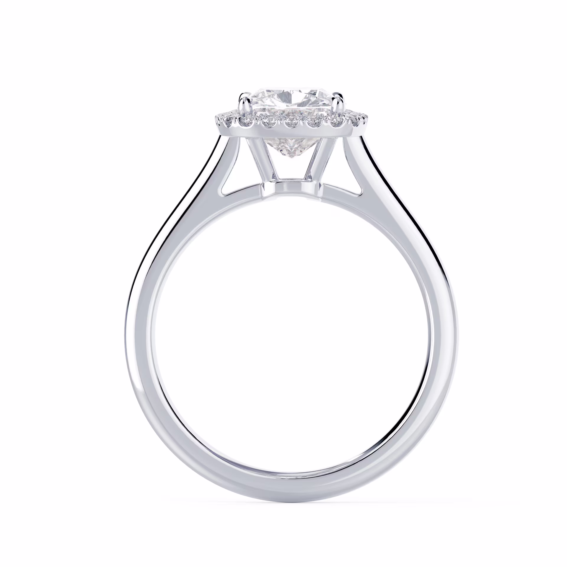 Lab Diamonds Cushion Single Halo Setting in White Gold (Profile View)