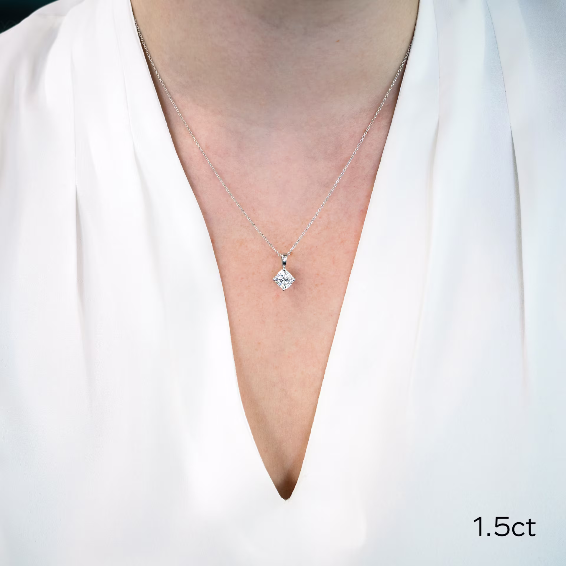 1.5 Carat Lab Created Diamonds set in 14k White Gold 1.5ctw Cushion Cut Diamond Pendant in 14k White Gold (Main View)