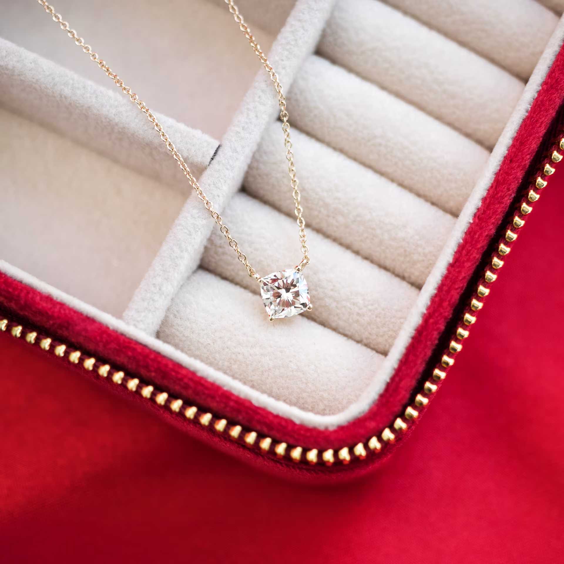 14k Yellow Gold Floating Cushion Pendant featuring 1.0 ct Lab Diamonds (Main View)