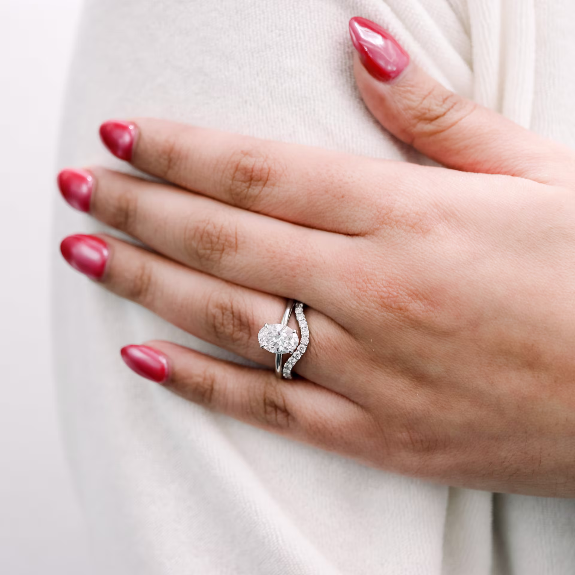 Platinum Oval Classic Four Prong Solitaire Diamond Engagement Ring featuring 1.75 ct Created Diamonds (Main View)