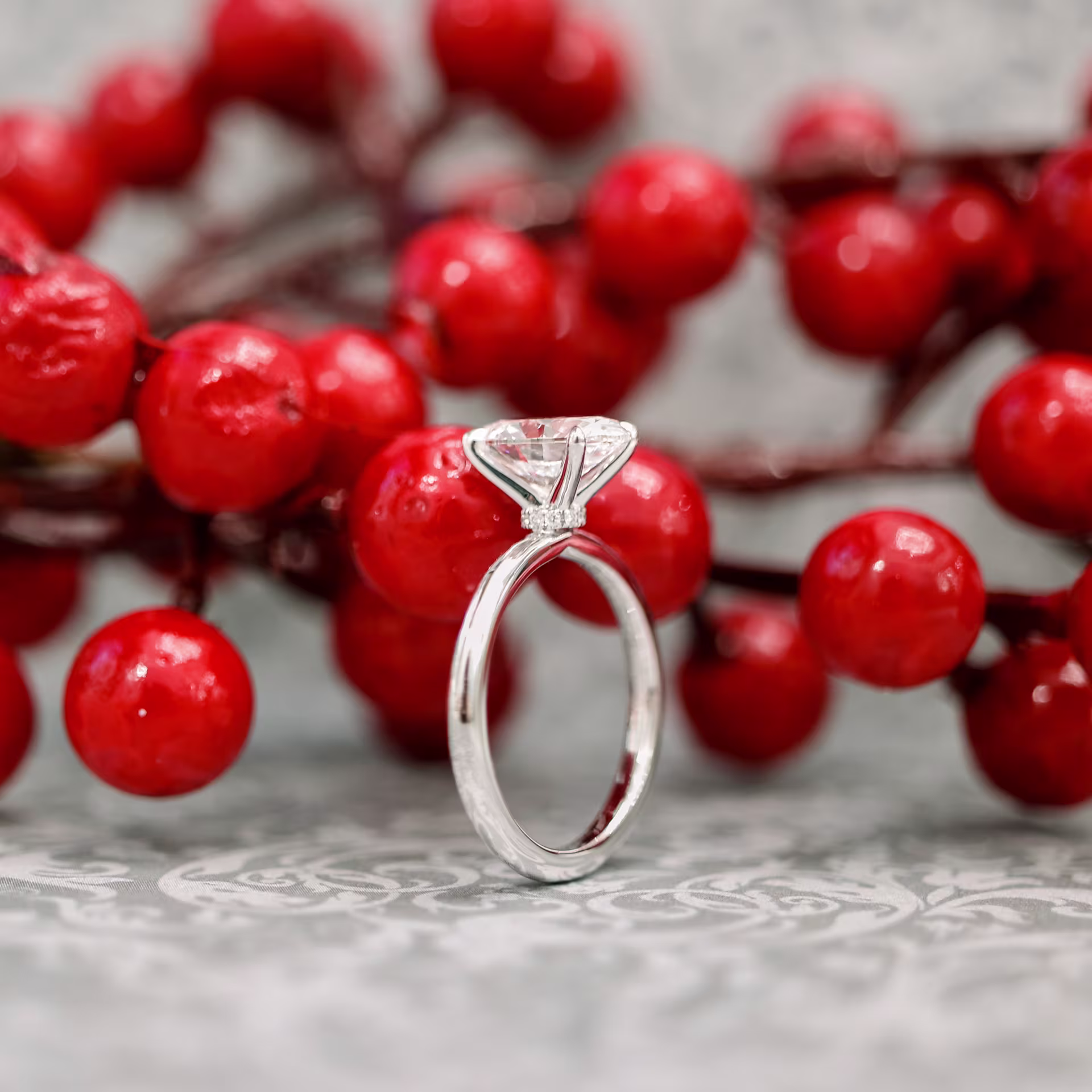 2.0 Carat Lab Diamonds set in White Gold Oval Classic Four Prong Solitaire Diamond Engagement Ring (Profile View)