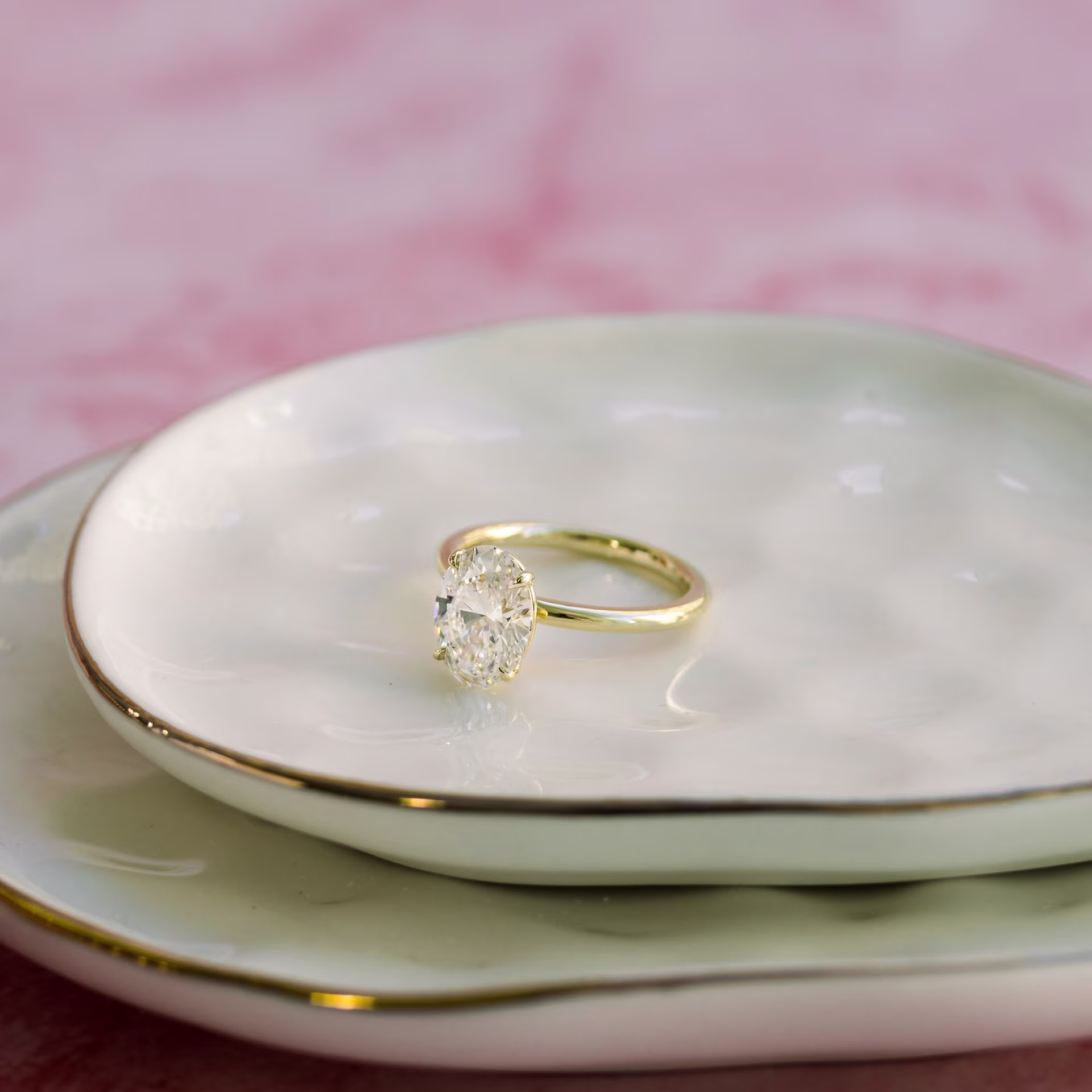 2.5 Carat Lab Created Diamonds set in Yellow Gold Oval Petite Four Prong Solitaire (Main View)