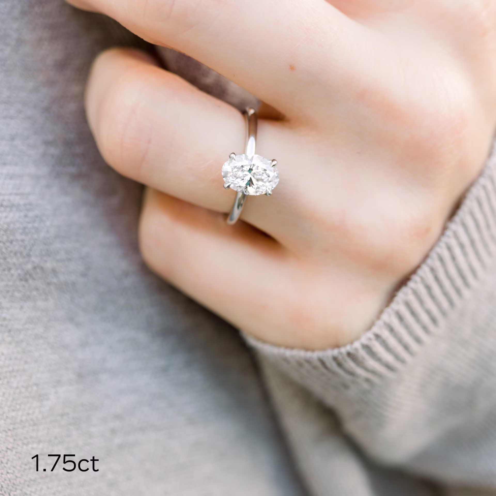 Hand Selected 1.75 Carat Diamonds set in Platinum Oval Petite Four Prong Solitaire (Main View)