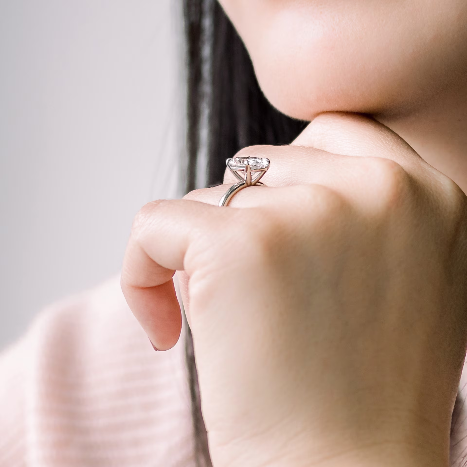 Platinum Oval Petite Four Prong Solitaire Diamond Engagement Ring featuring 2.75 ct Diamonds (Profile View)