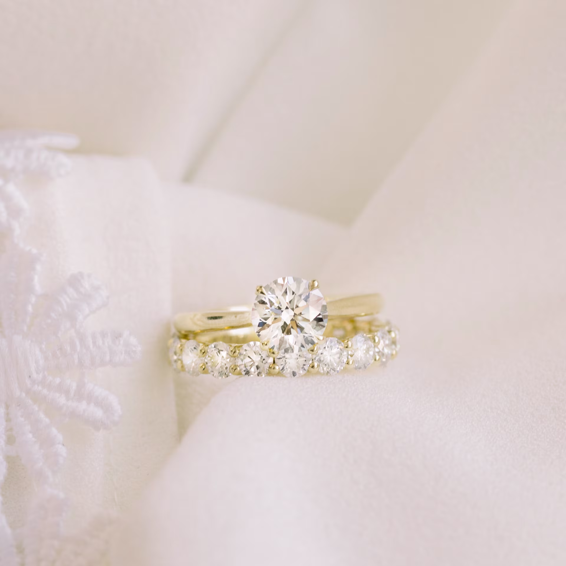 Yellow Gold Round Cathedral Solitaire featuring 1.25 ctw Man Made Diamonds (Main View)