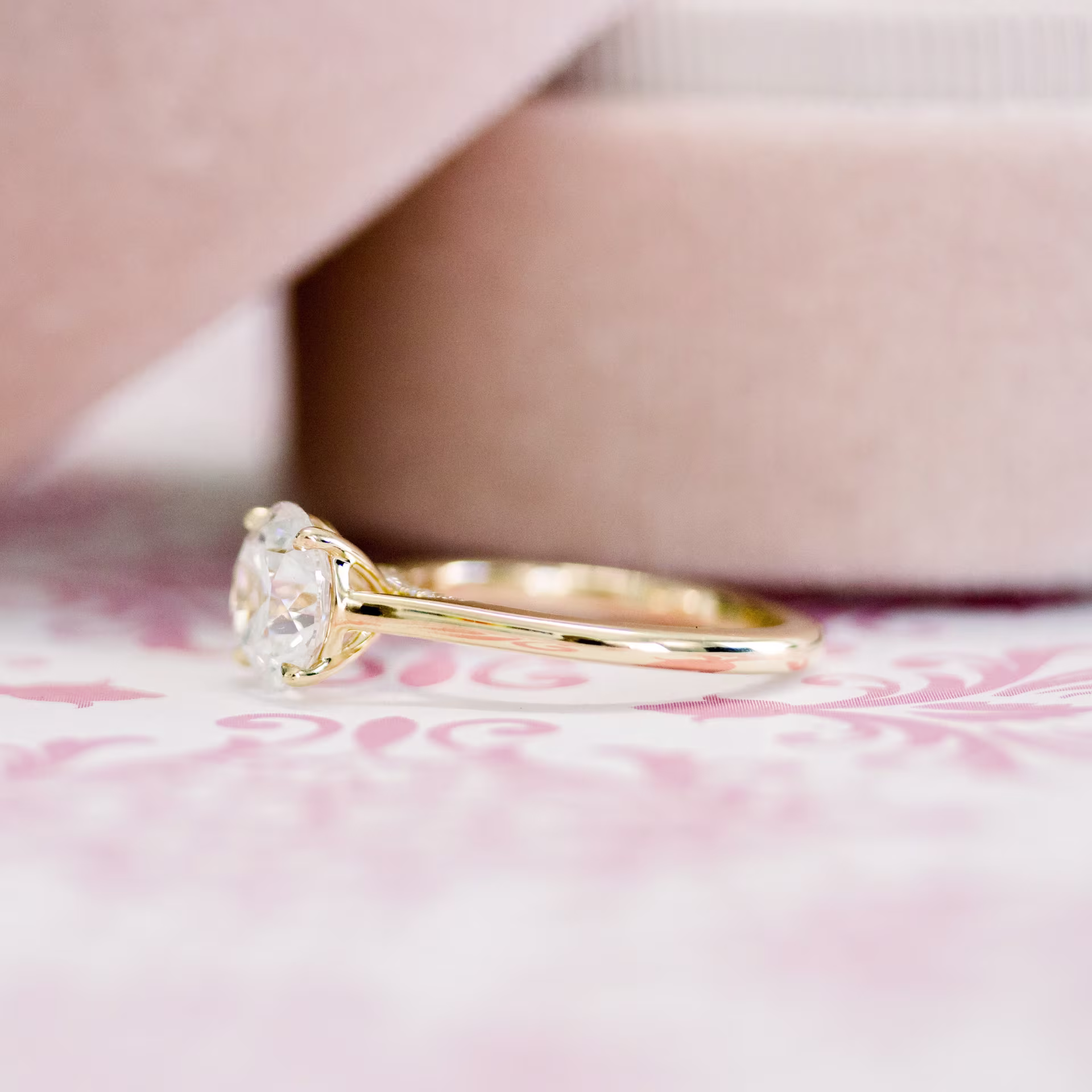 Yellow Gold Round Cathedral Solitaire featuring Exceptional Quality 2.0 ct Lab Diamonds (Side View)