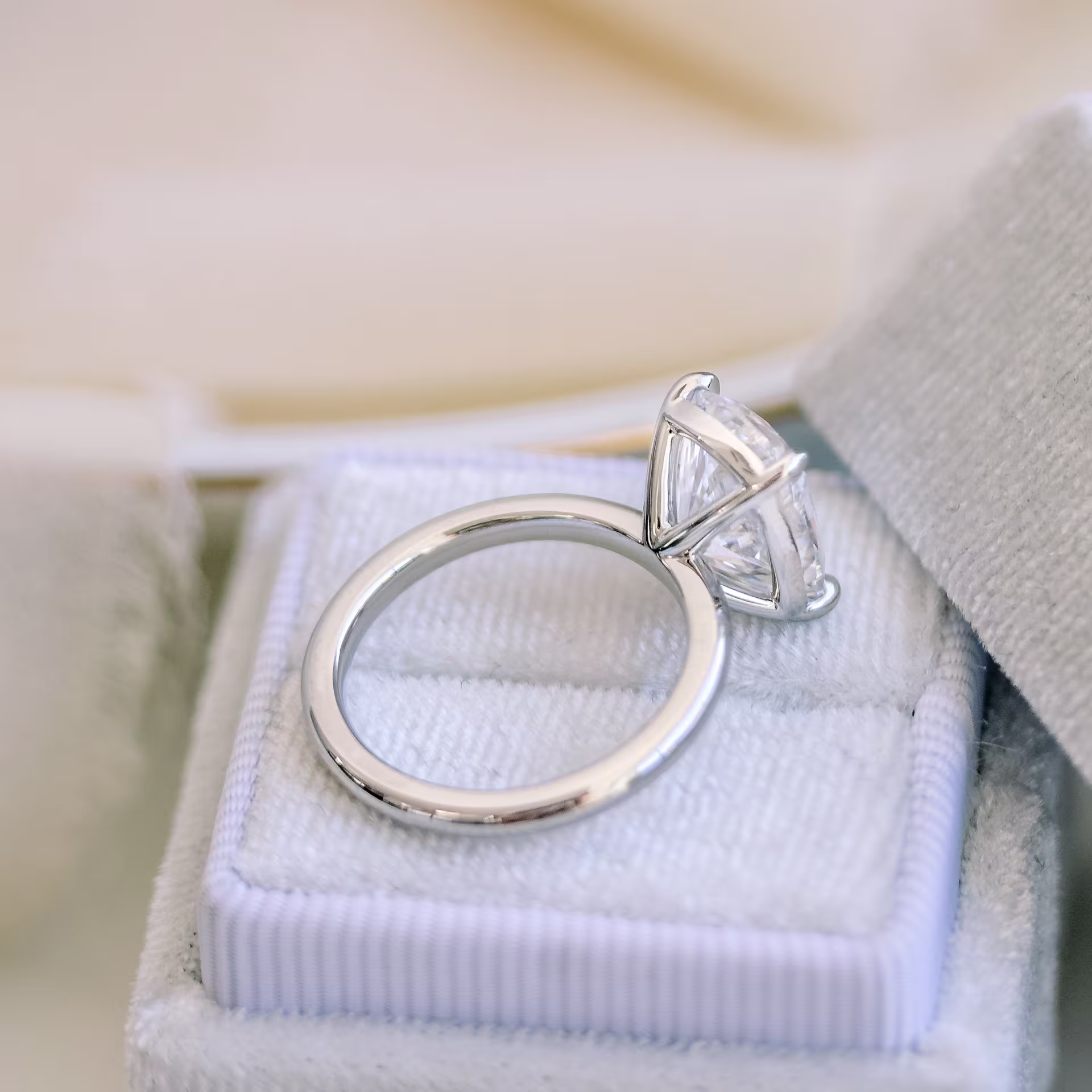 Cushion Petite Four Prong Solitaire Diamond Engagement Ring featuring Lab Diamonds (Main View)