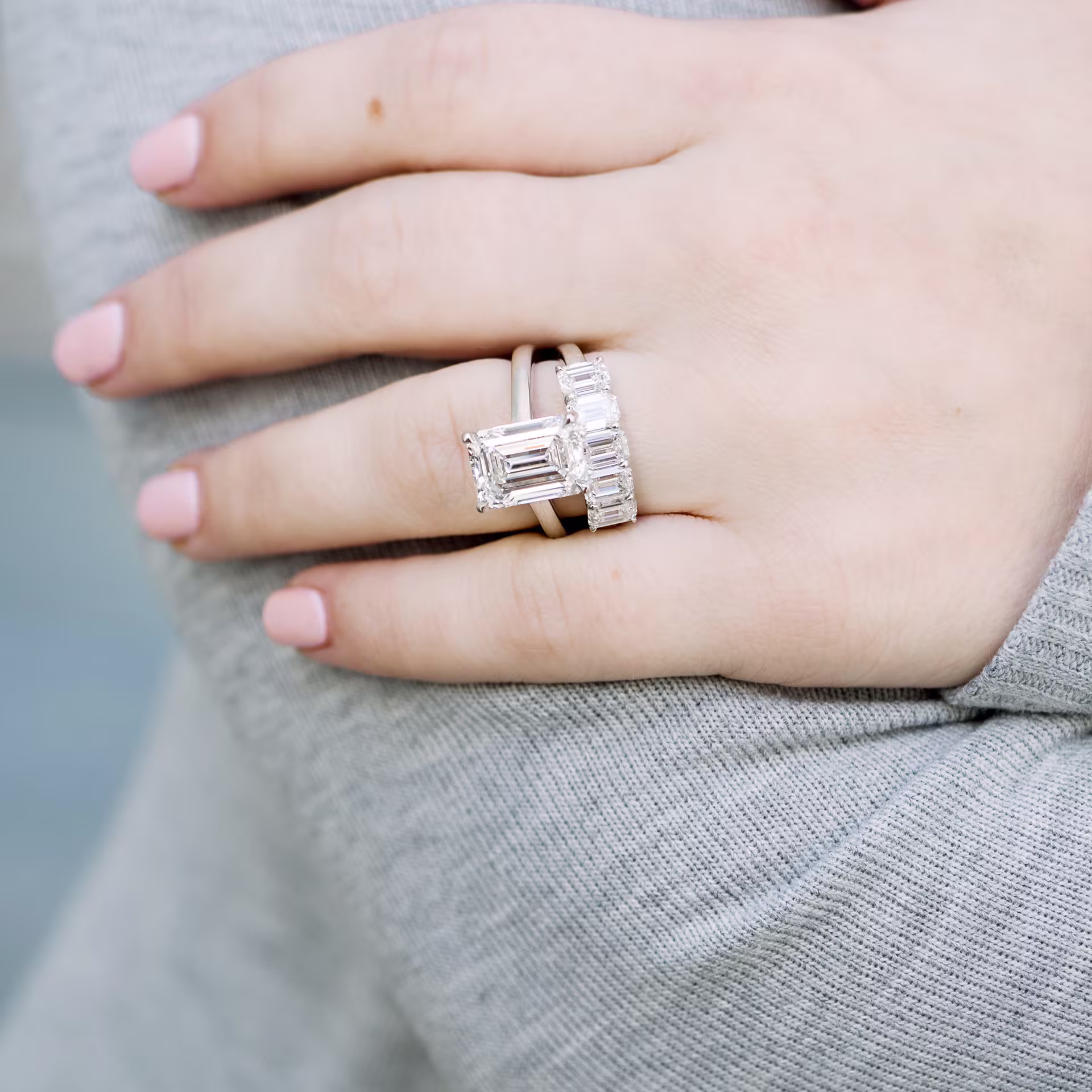 Exceptional Quality 5.0 ctw Created Diamonds Emerald Cathedral Solitaire in Platinum (Main View)