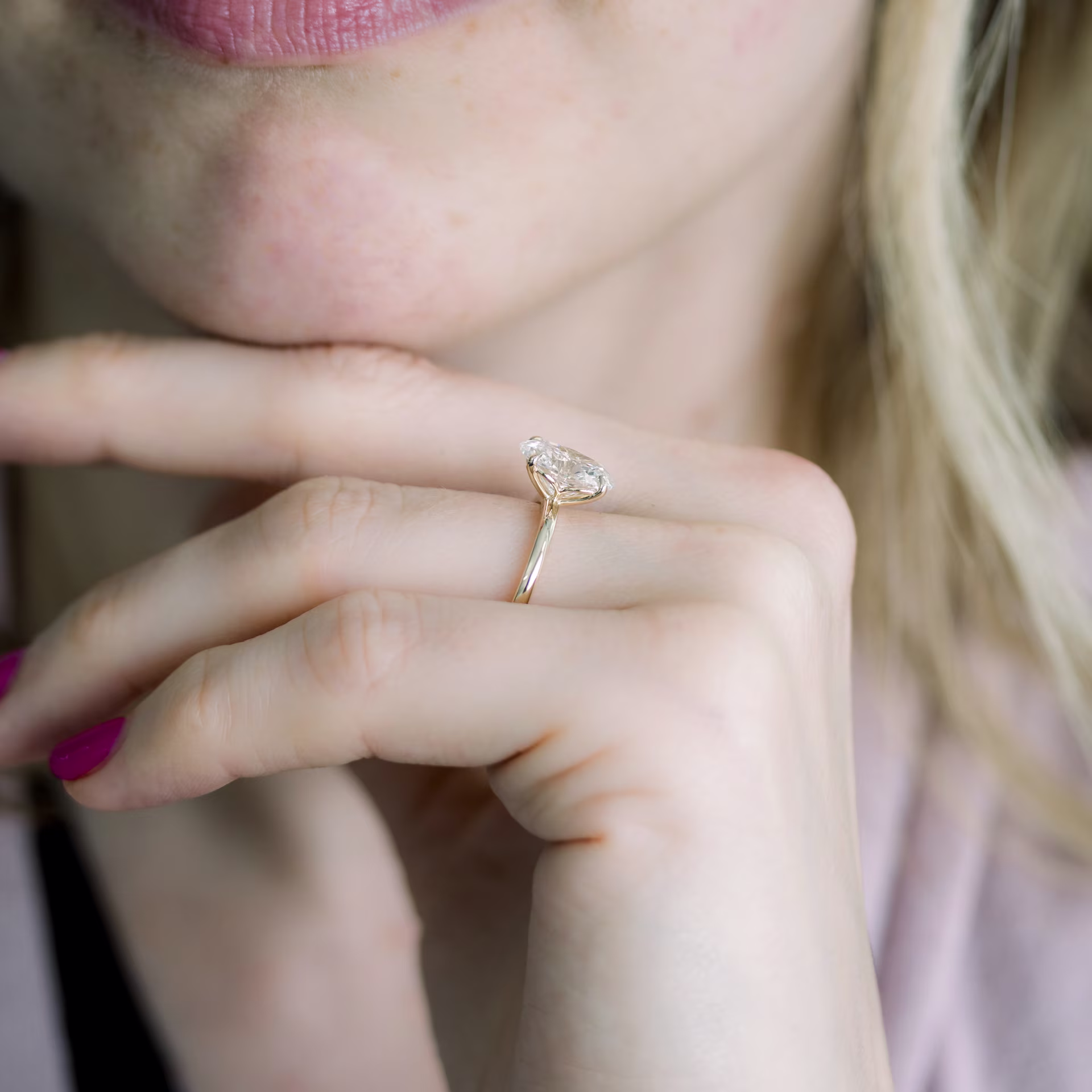 2.5 ct Synthetic Diamonds Floral Basket Solitaire Diamond Engagement Ring in Yellow Gold (Profile View)