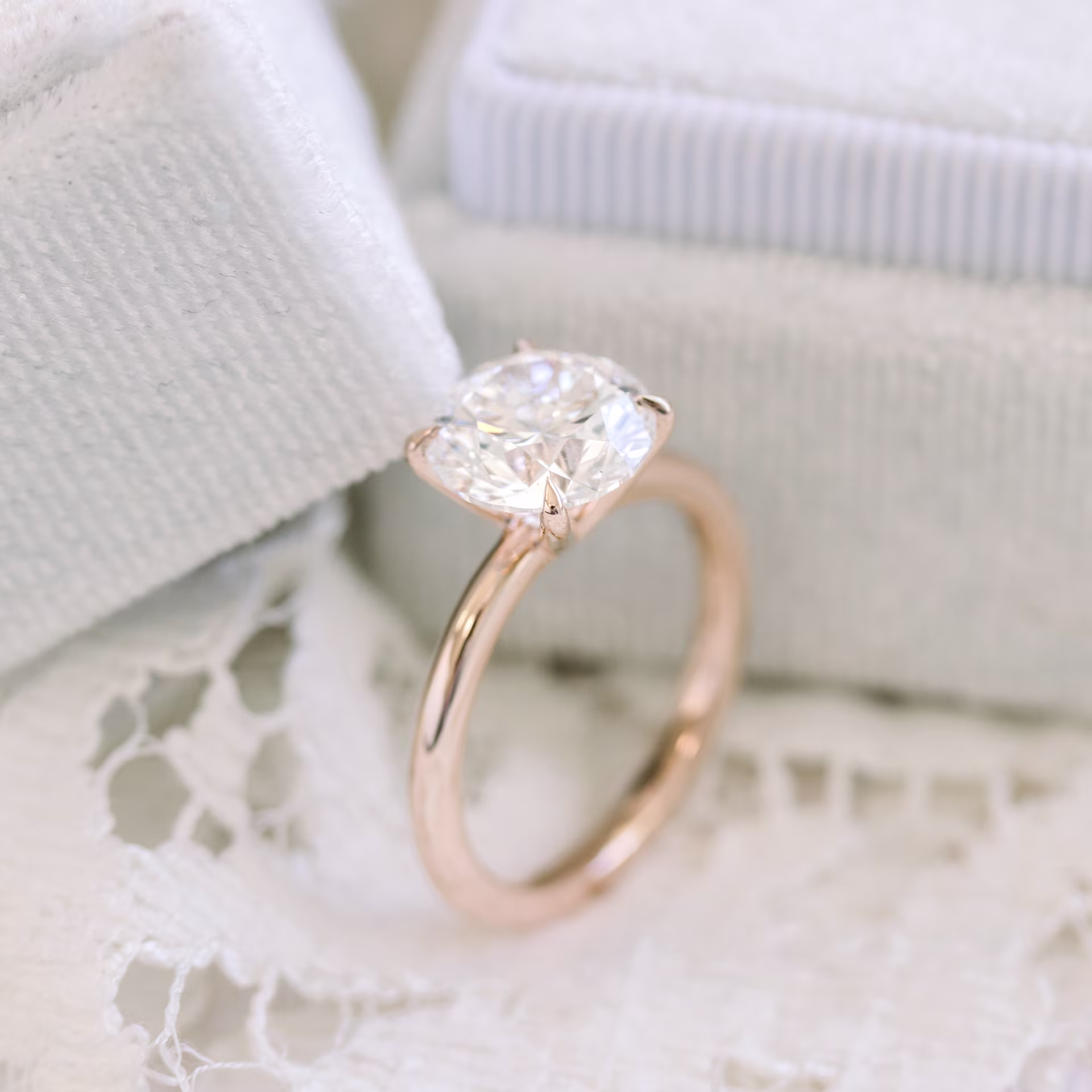 Rose Gold Round Classic Four Prong Solitaire Diamond Engagement Ring featuring Hand Selected 2.5 ct Lab Created Diamonds (Profile View)