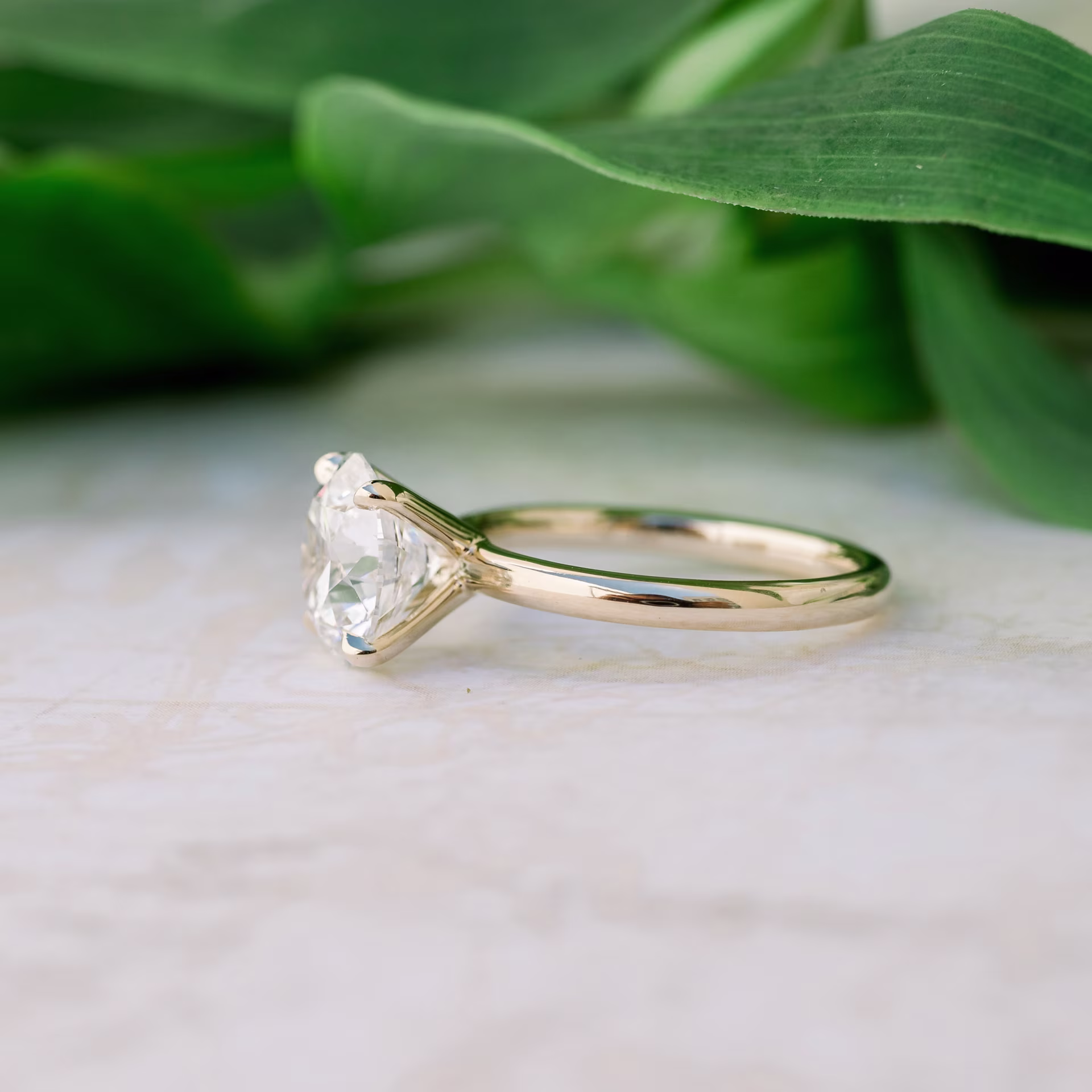 2.25 Carat Lab Diamonds set in Yellow Gold Round Classic Four Prong Solitaire Diamond Engagement Ring (Side View)