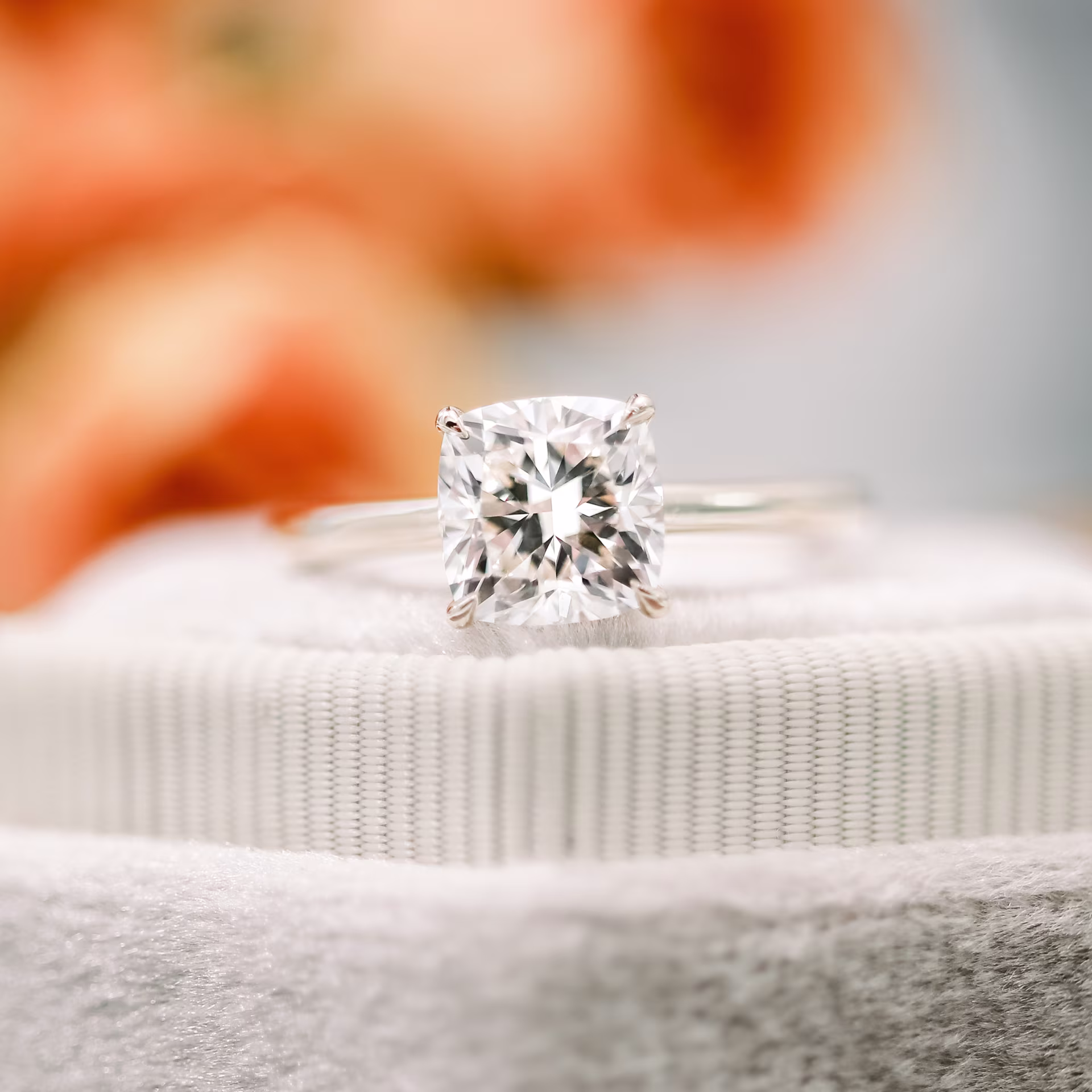 Cushion Cathedral Solitaire Diamond Engagement Ring featuring High Quality Man Made Diamonds