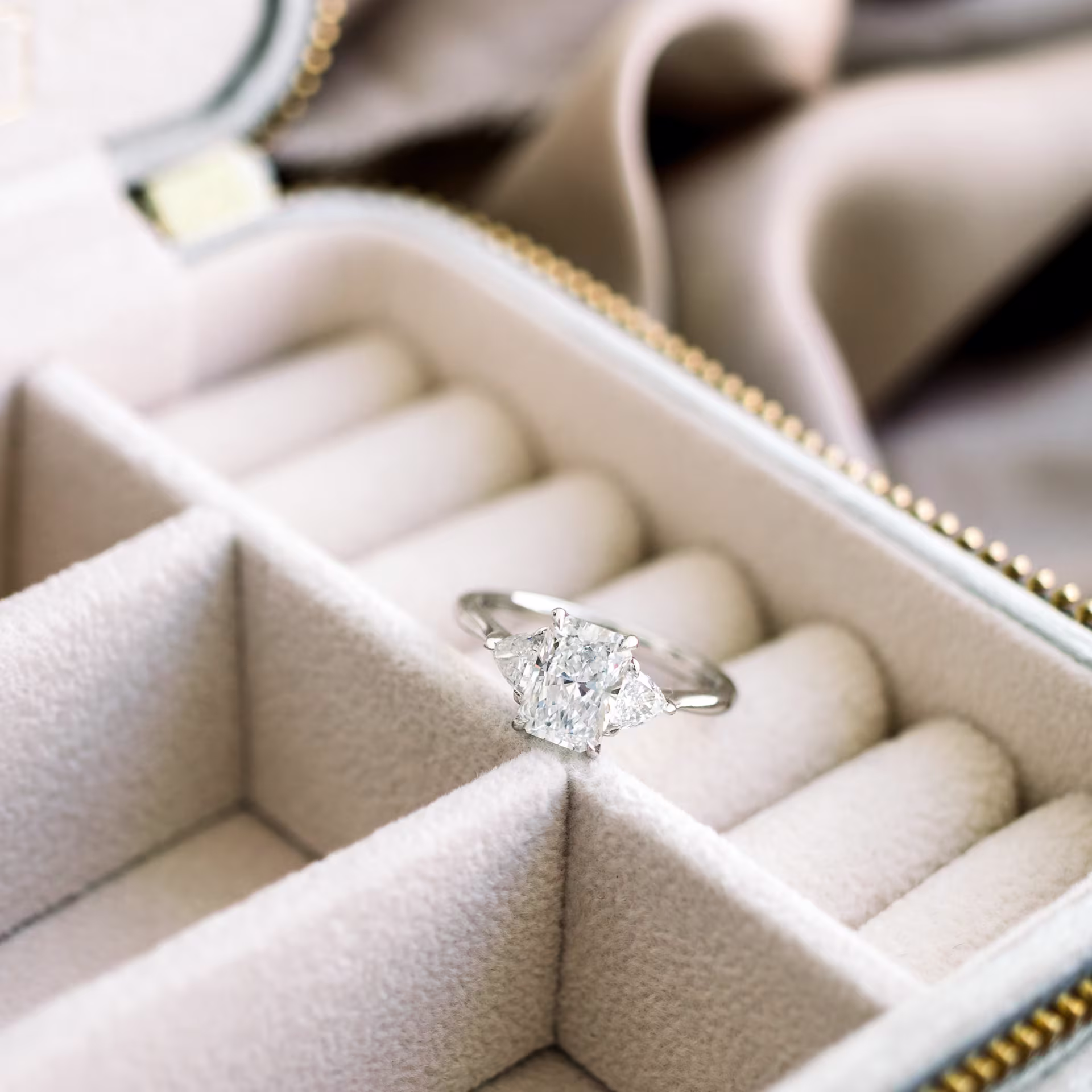 Platinum Radiant and Trillion Setting featuring 1.5 ct Lab Diamonds (Main View)