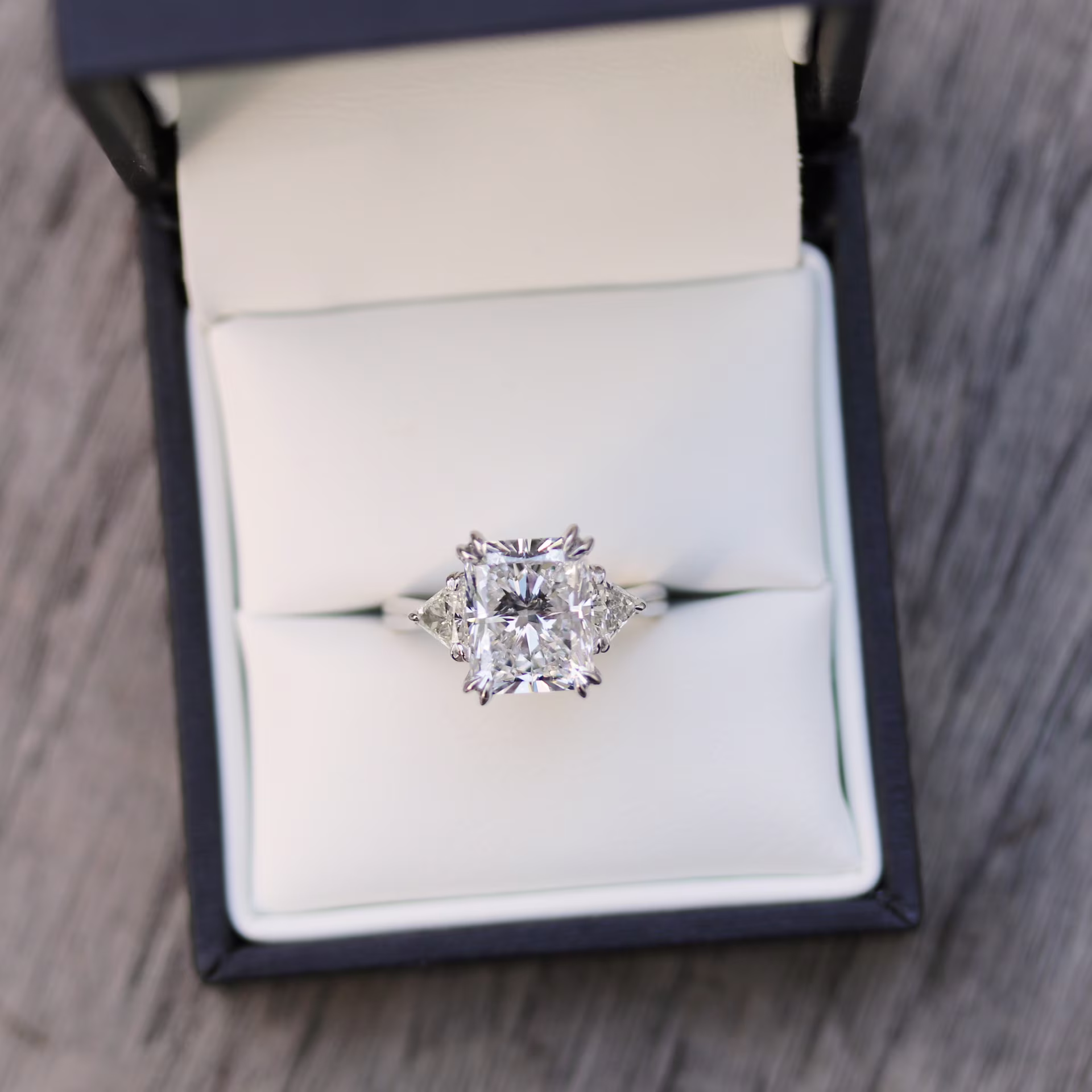 4.0 Carat Lab Diamonds Radiant and Trillion Diamond Engagement Ring in Platinum (Main View)