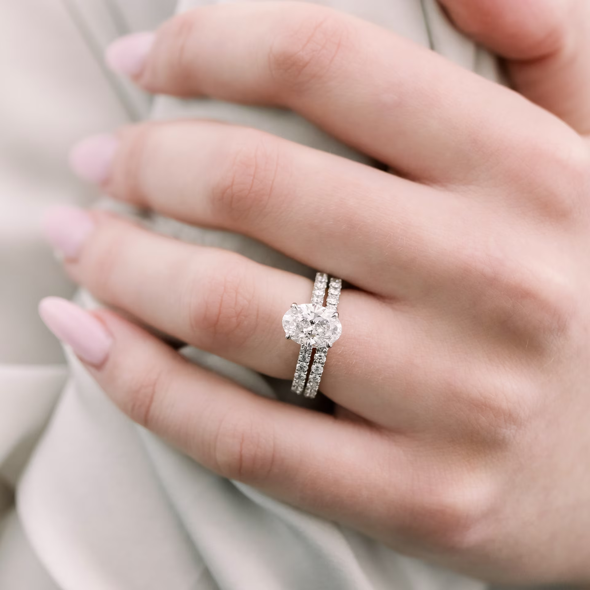 Exceptional Quality 1.5 Carat Diamonds Oval Cathedral Pavé Setting in Platinum (Main View)