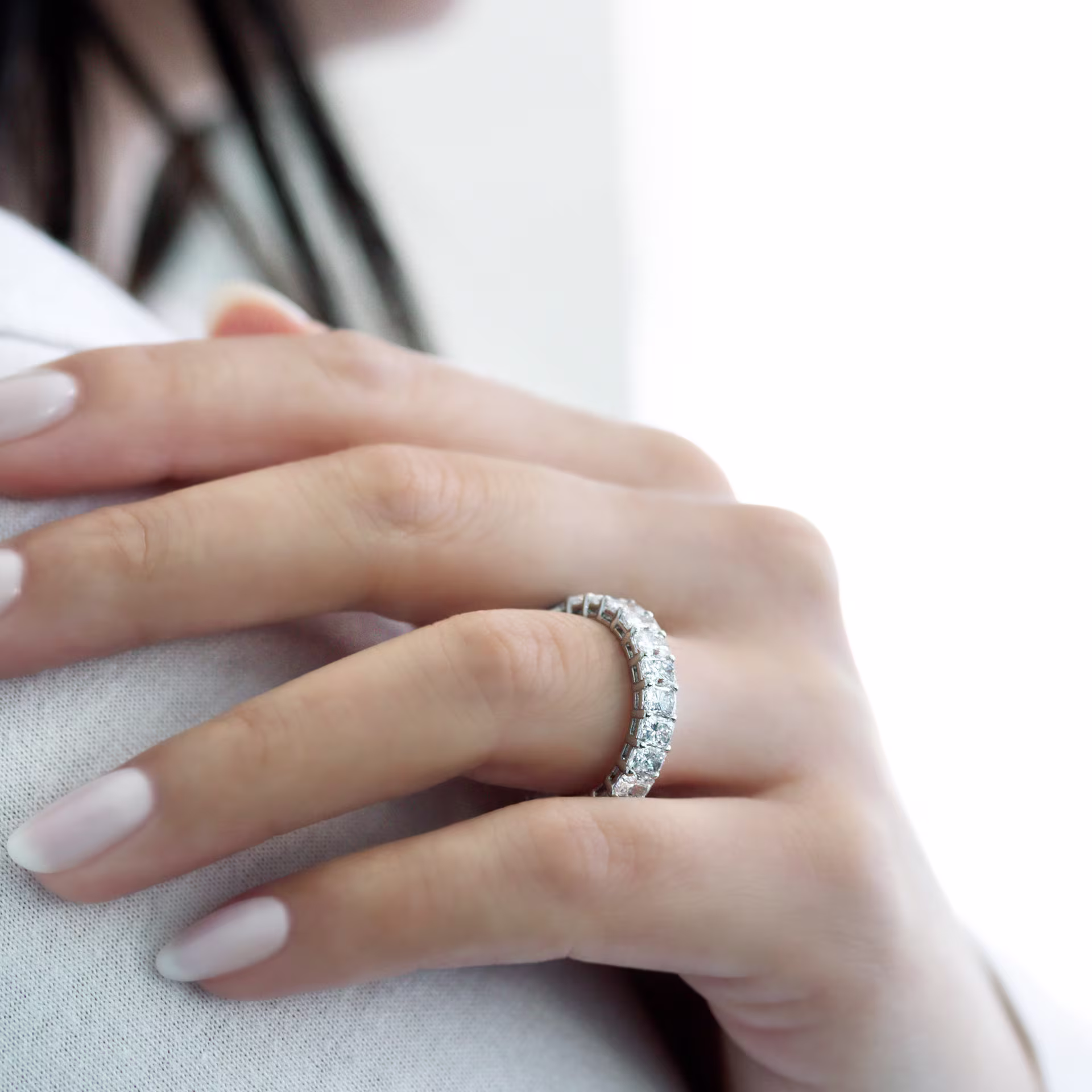 4.4 ct Diamonds Radiant Eternity Band in Platinum 4.4ctw in Platinum (Profile View)