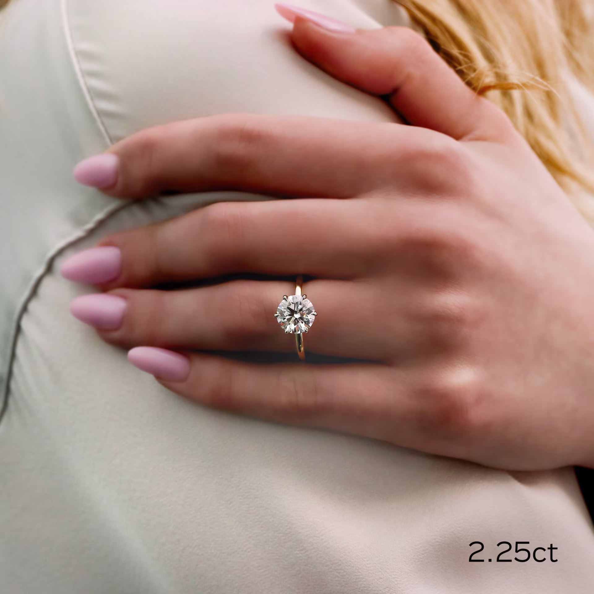 Platinum & Yellow Gold Round Petite Four Prong Solitaire featuring High Quality 2.25 ct Lab Grown Diamonds (Main View)