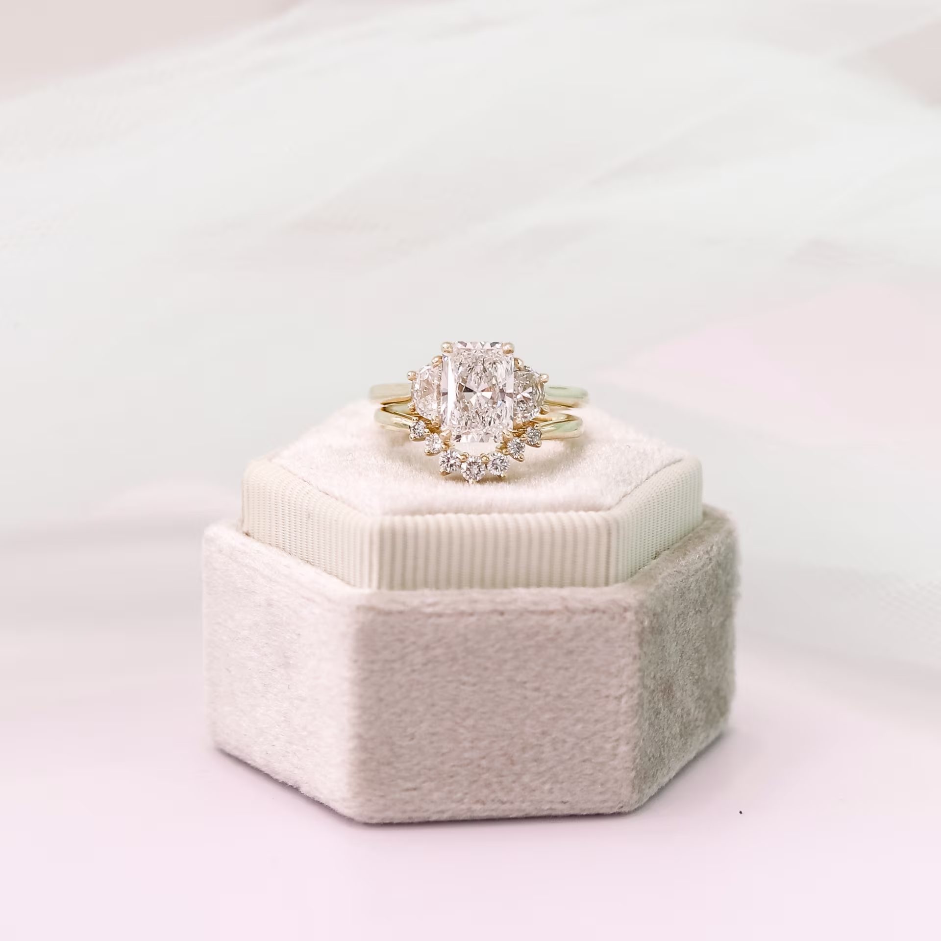 2.0 Carat Lab Grown Diamonds set in Yellow Gold Radiant and Half Moon Setting (Main View)