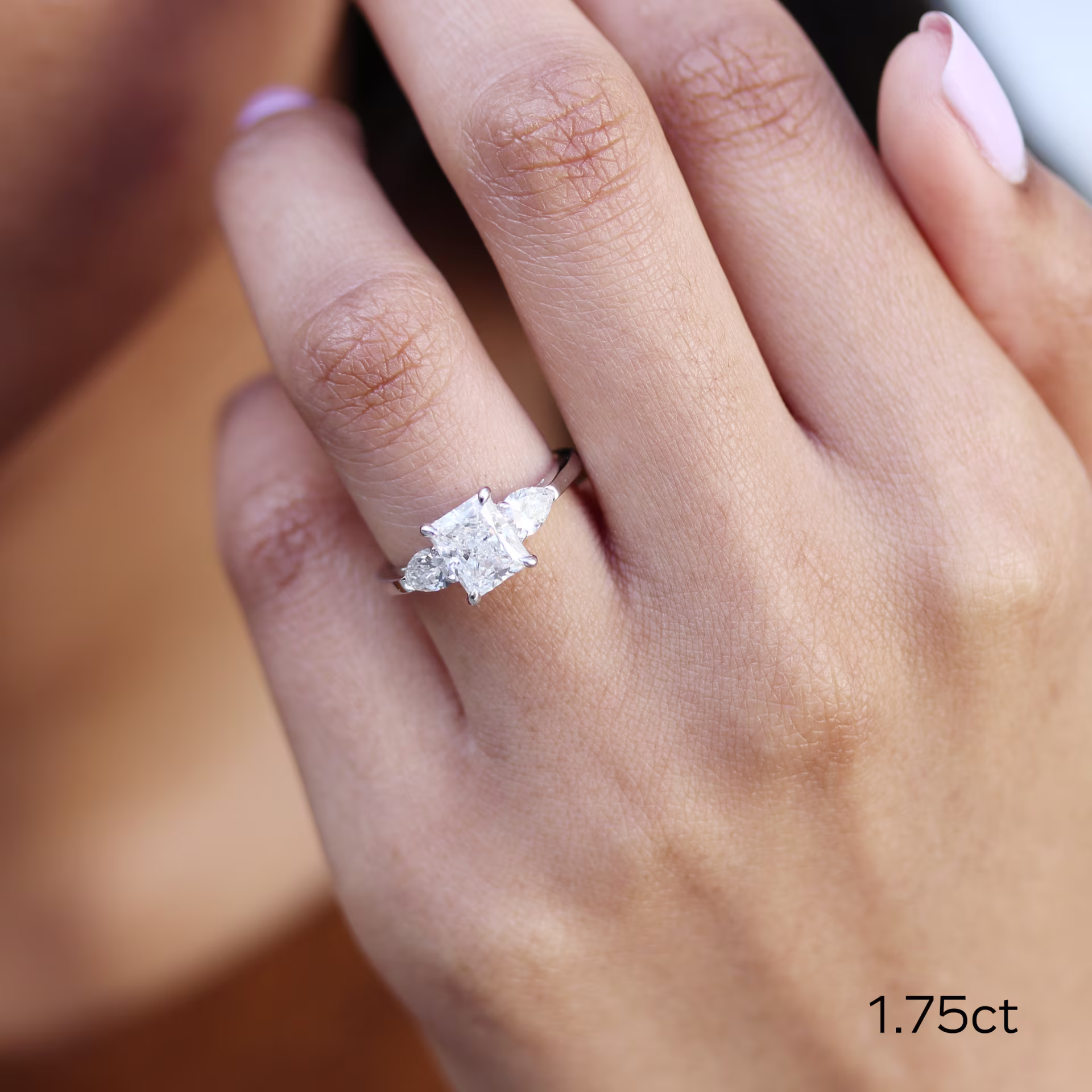 1.75 Carat Lab Diamonds set in Platinum Radiant and Pear Diamond Engagement Ring (Main View)