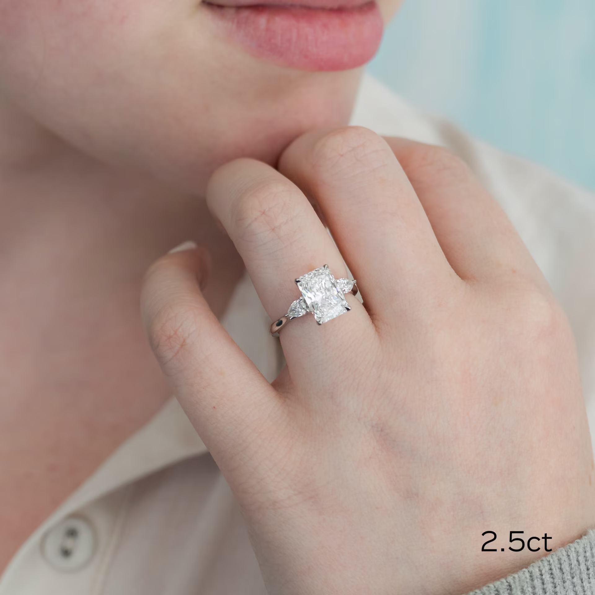 Platinum Radiant and Pear Diamond Engagement Ring featuring 2.5 Carat Lab Diamonds (Main View)