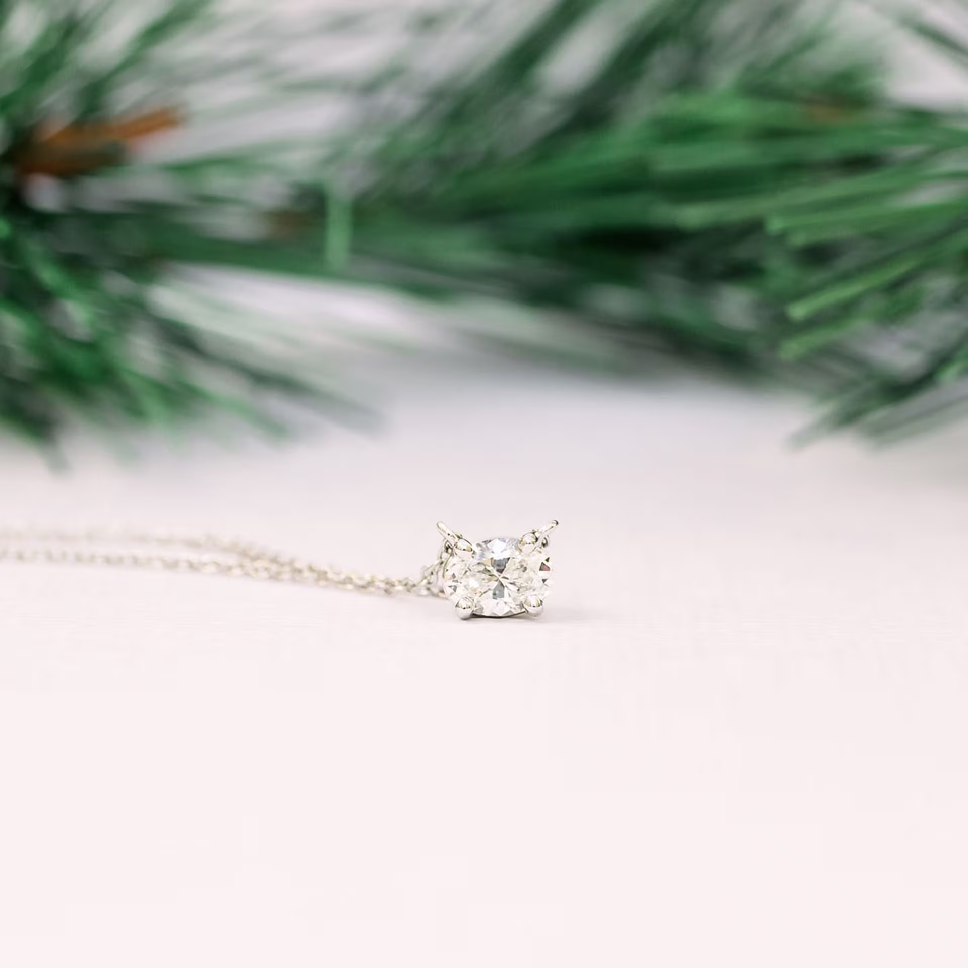 14k White Gold East-West Oval Pendant featuring High Quality 0.35 ct Lab Diamonds (Main View)